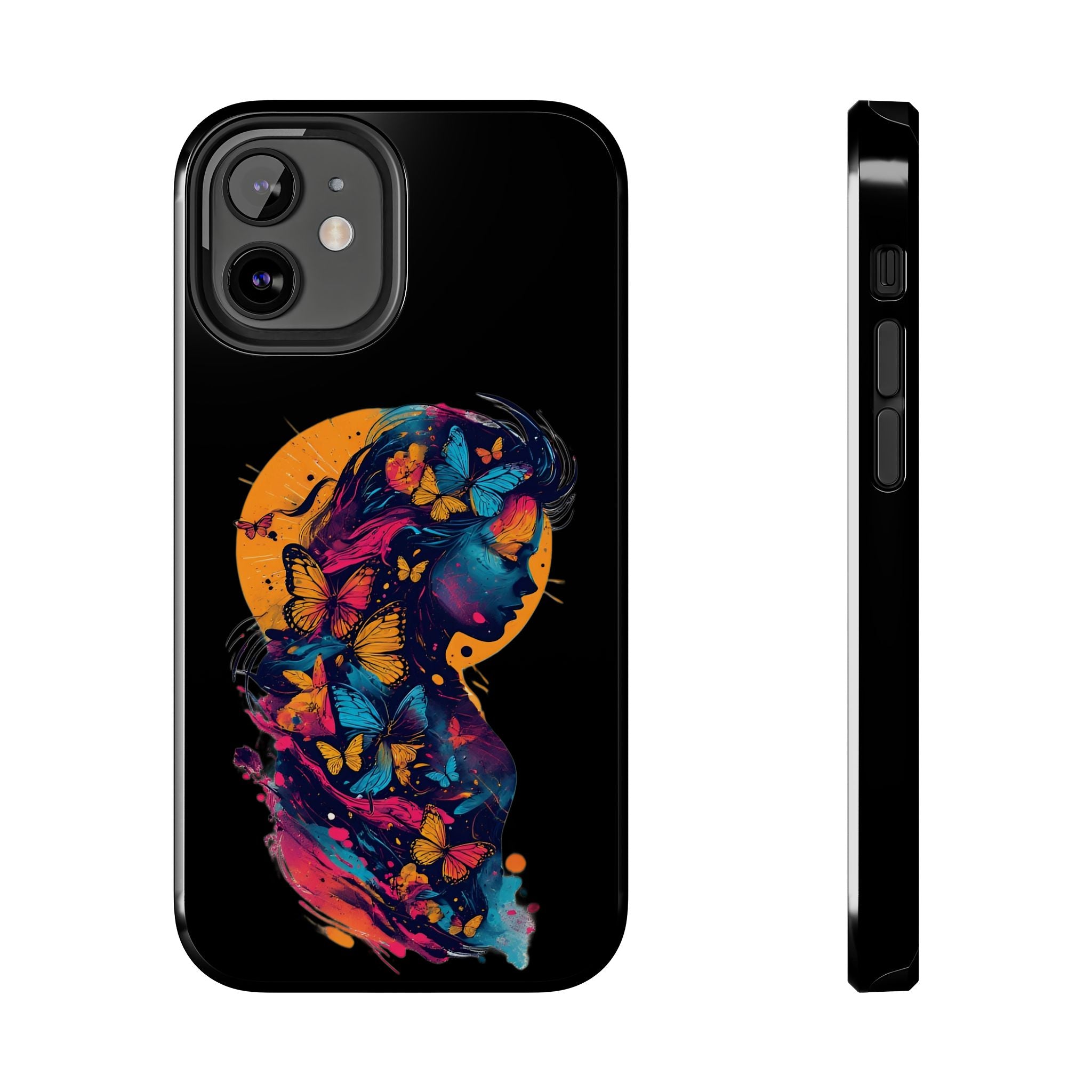 Butterfly Silhouette Tough Phone Case — Colorful Woman Art Protective Cover