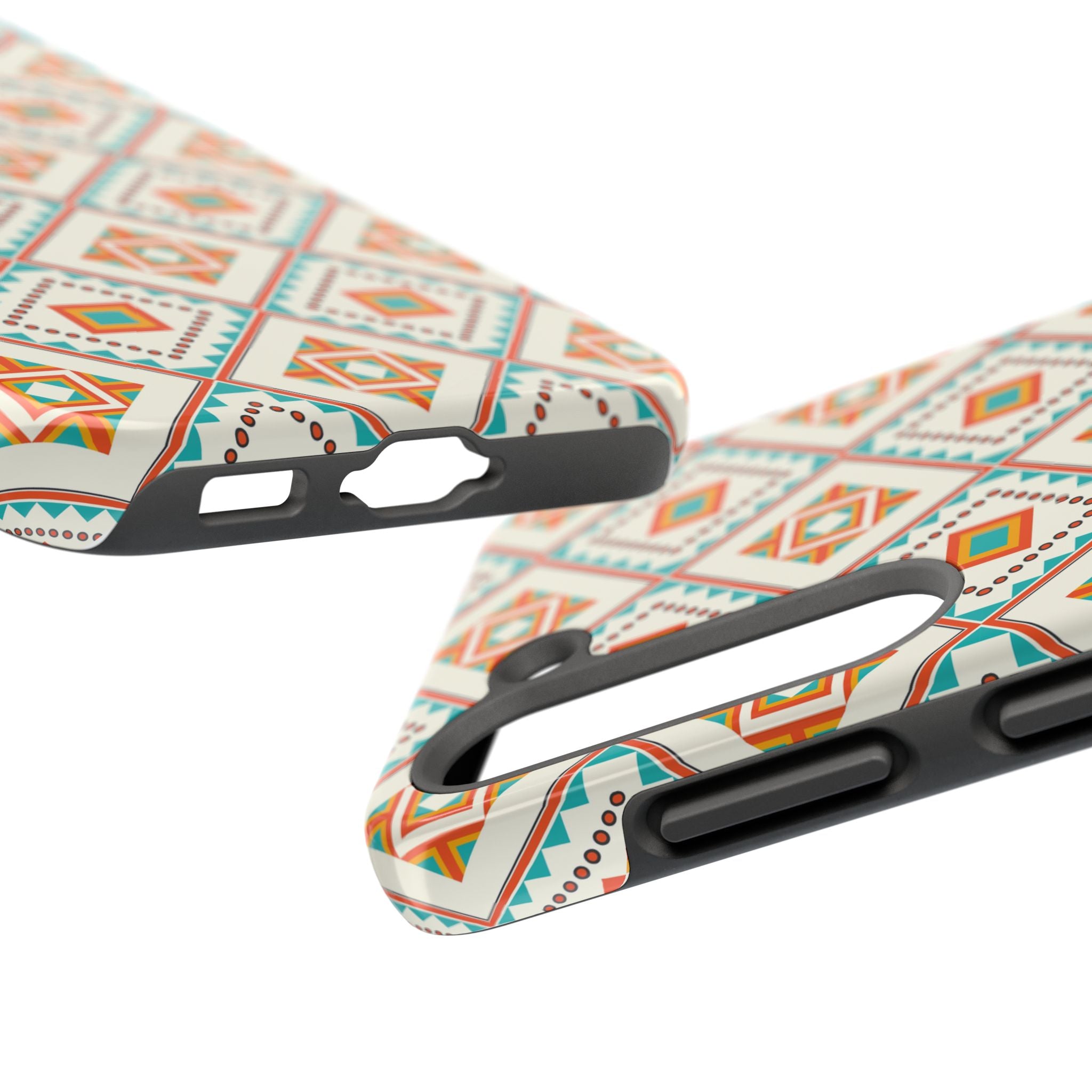 Tough Phone Case — Geometric Retro Tile Pattern, Orange & Teal Protective Cover