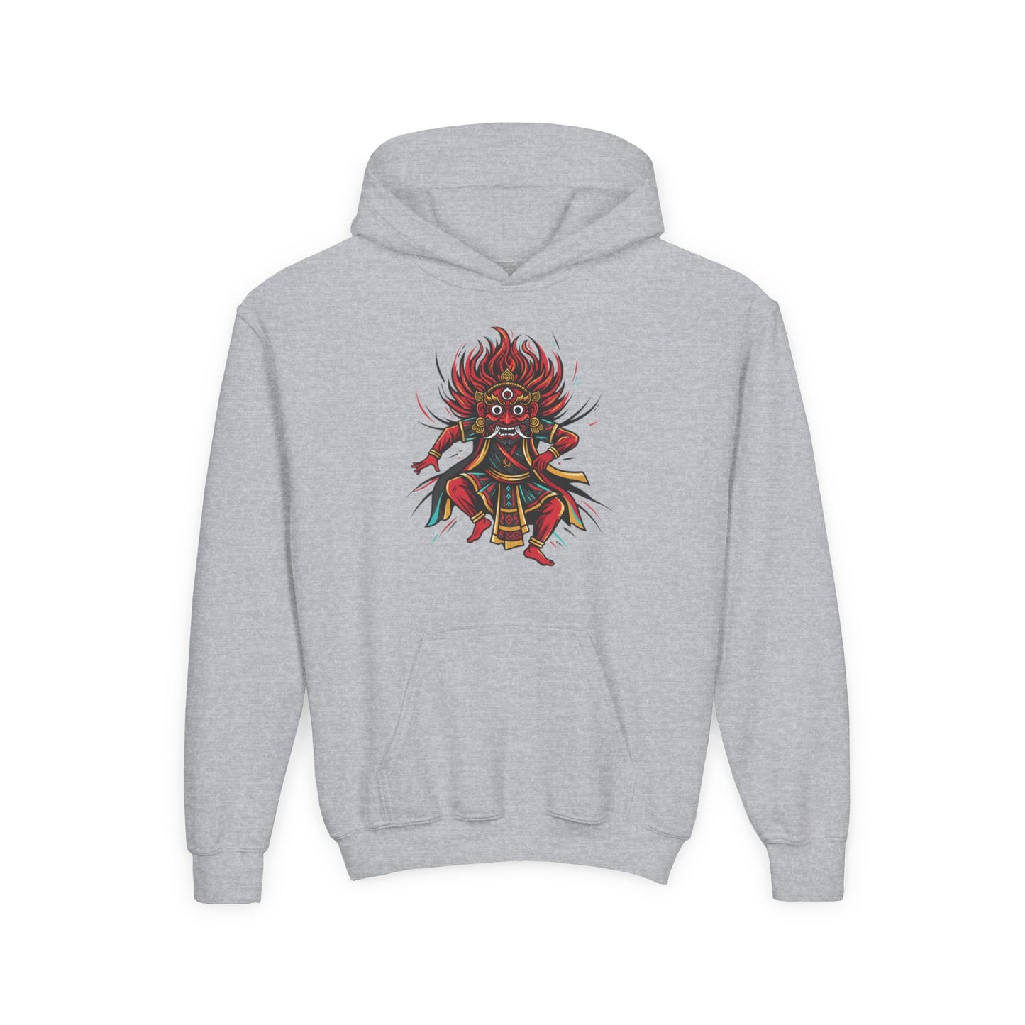 Youth Hoodie — Colorful Mythical Demon Mask Graphic