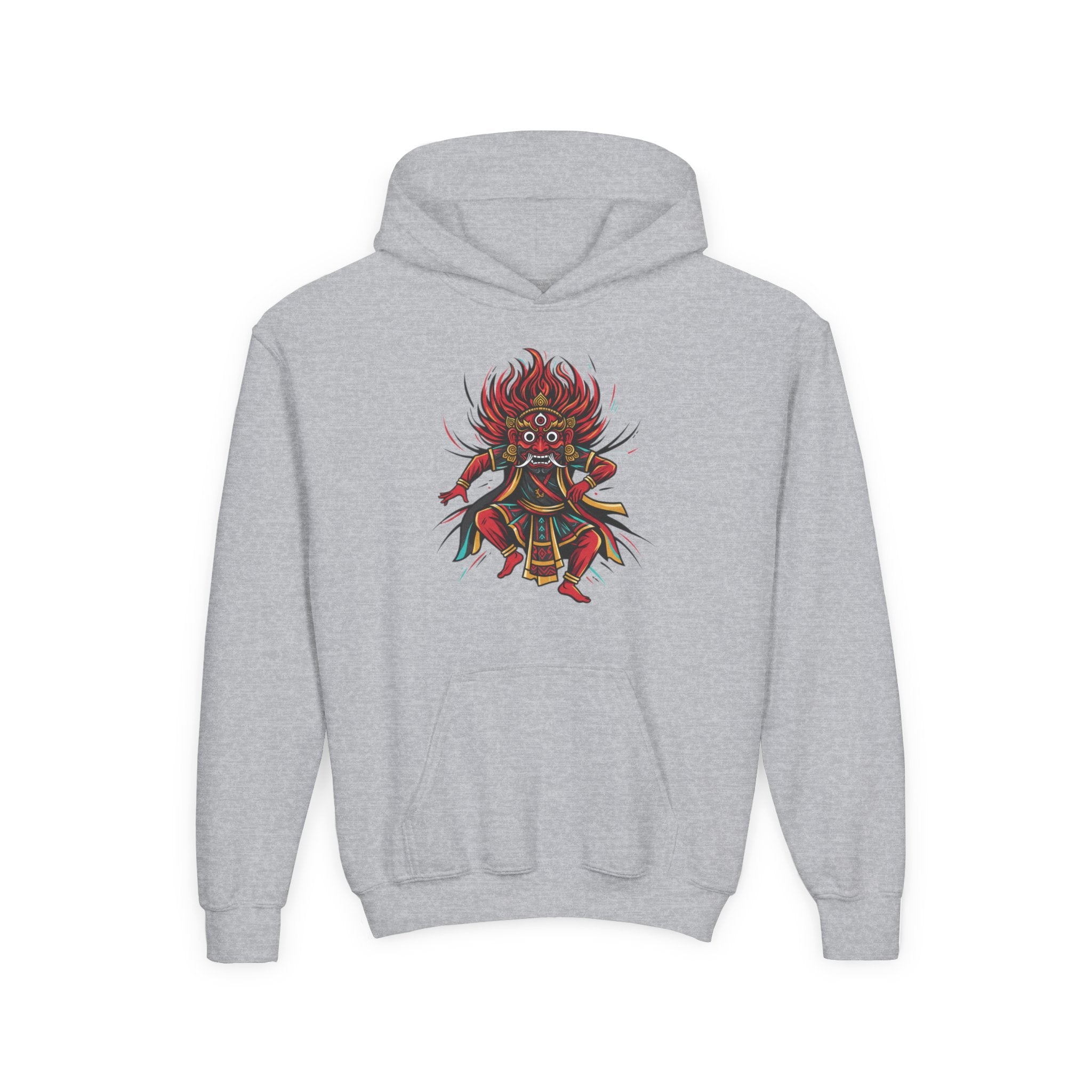 Youth Hoodie — Colorful Mythical Demon Mask Graphic