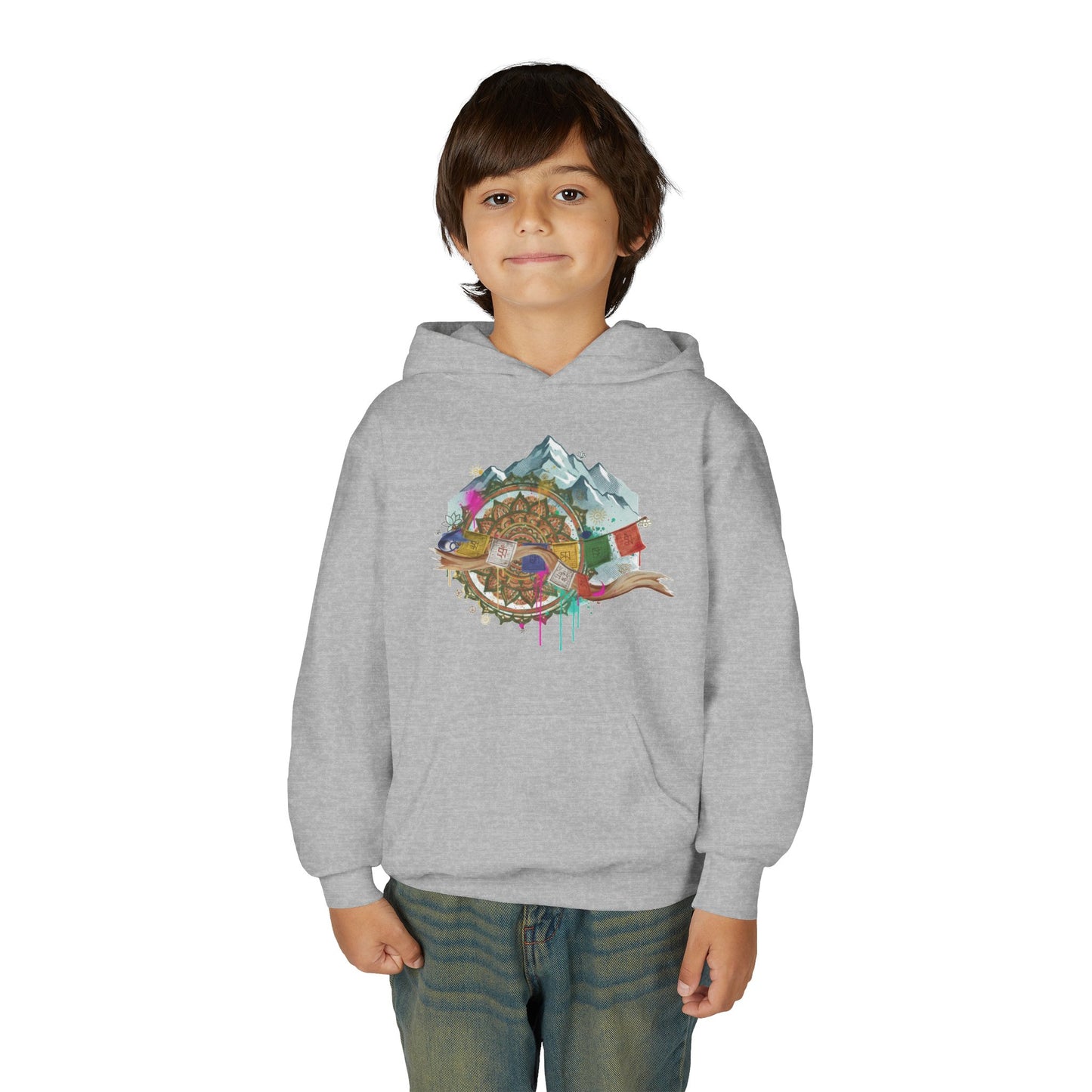 Youth Hoodie — Colorful Mountain Adventure Graphic