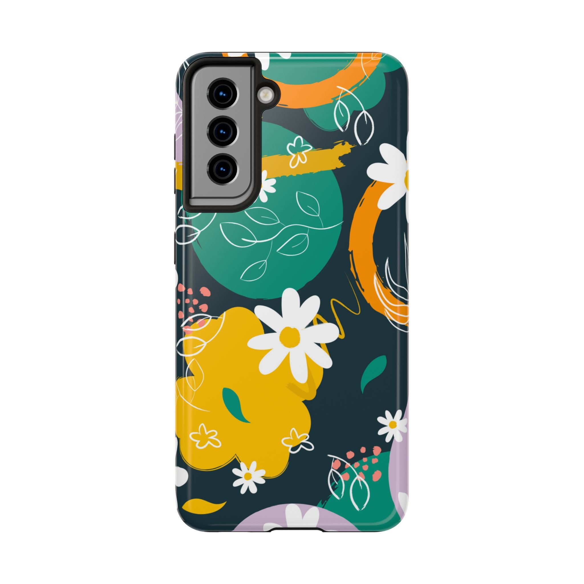 Floral Abstract Tough Phone Case — Colorful Daisies & Brushstroke Design