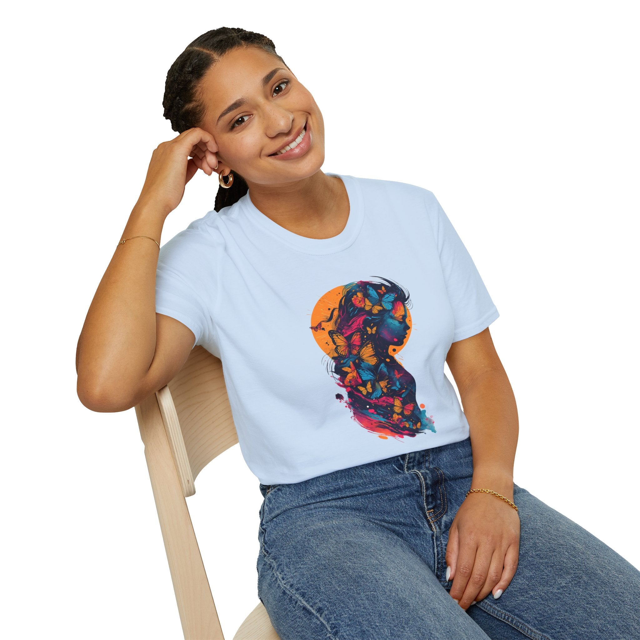 Butterfly Silhouette T-Shirt — Colorful Floral Profile Tee