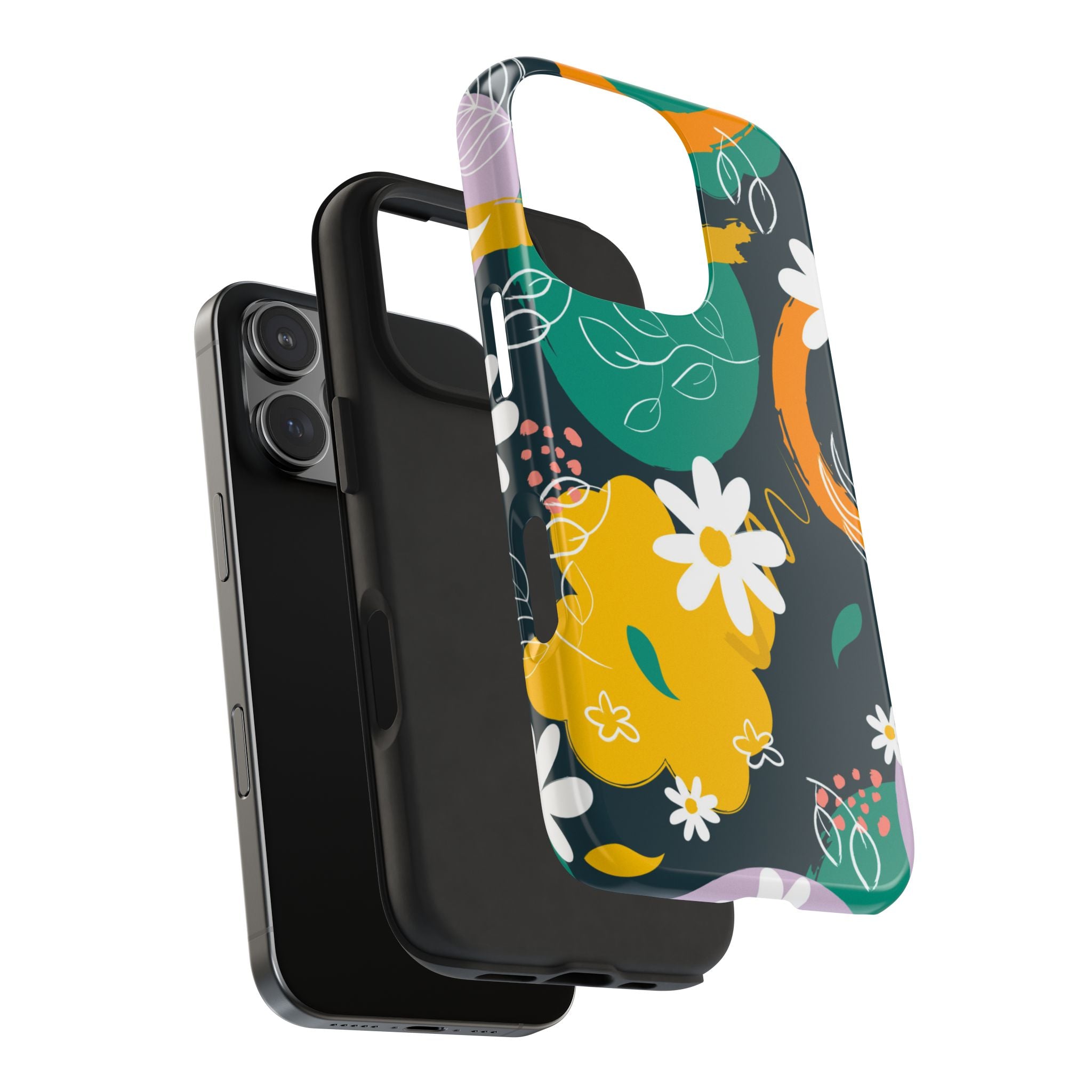 Floral Abstract Tough Phone Case — Colorful Daisies & Brushstroke Design