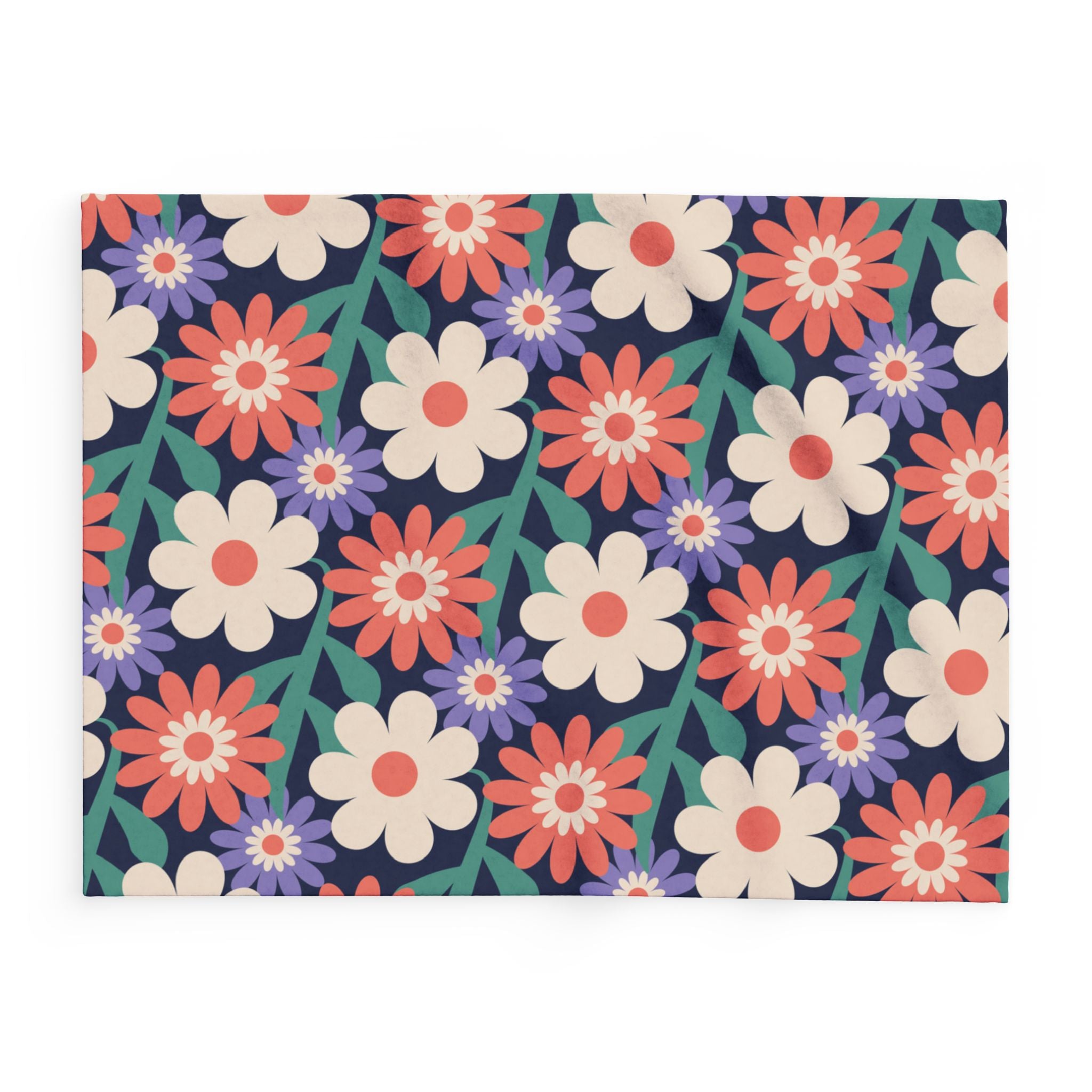 Floral Fleece Blanket — Retro Daisy Cozy Throw