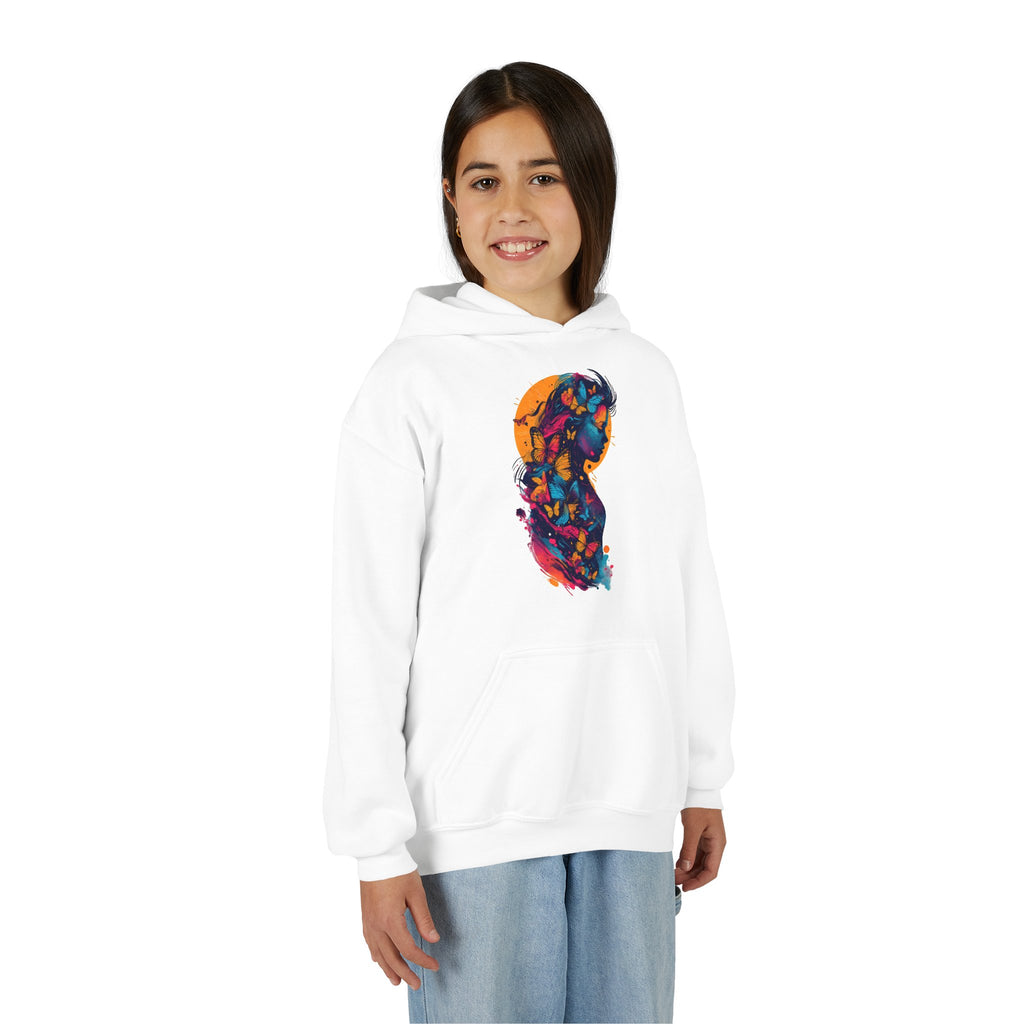 Youth Hoodie — Colorful Butterfly Silhouette Kids Pullover