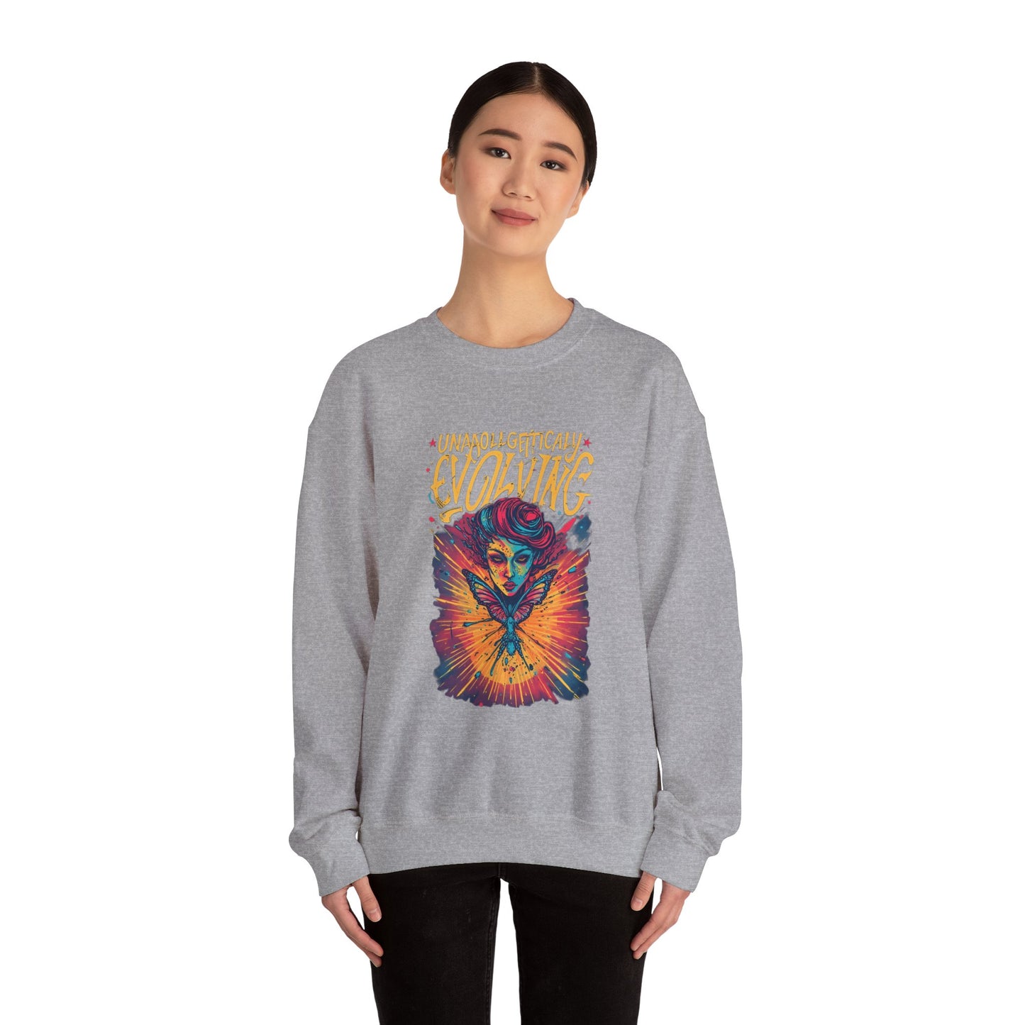 Evolving Butterfly Crewneck Sweatshirt — "Unafraid, Authentically Evolving" Inspirational Pullover