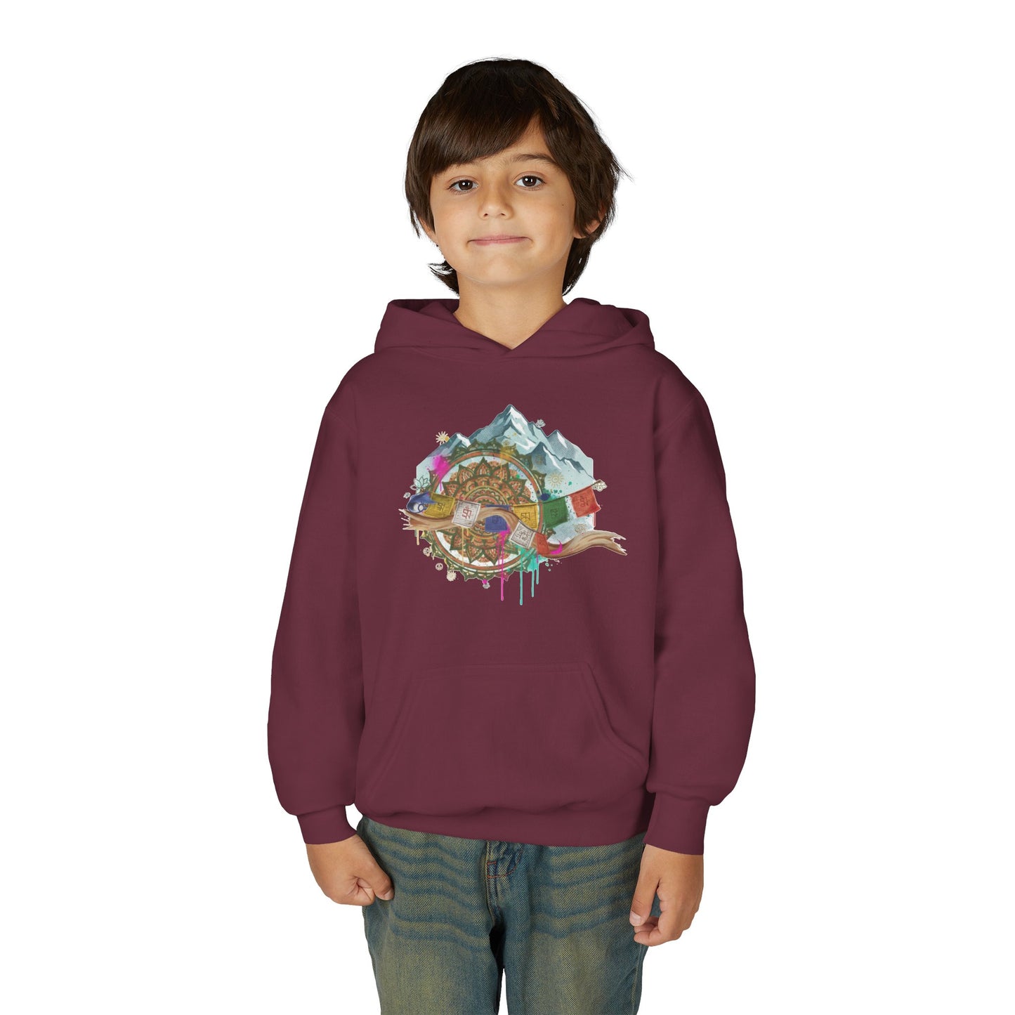 Youth Hoodie — Colorful Mountain Adventure Graphic
