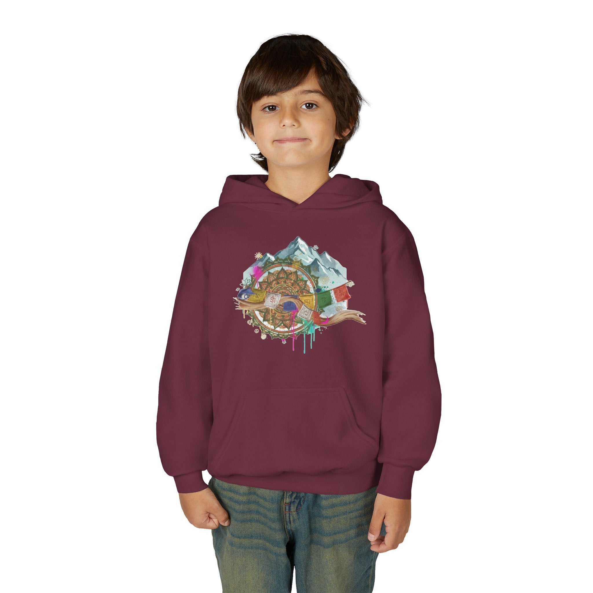 Youth Hoodie — Colorful Mountain Adventure Graphic