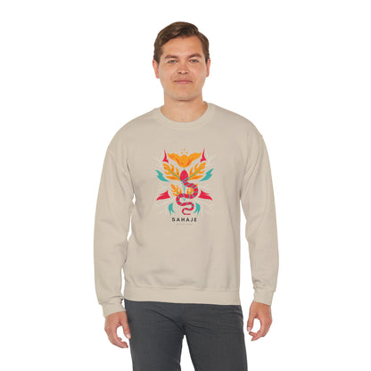 Sahajé Floral Snake Crewneck Sweatshirt — Colorful Botanical Serpent Graphic