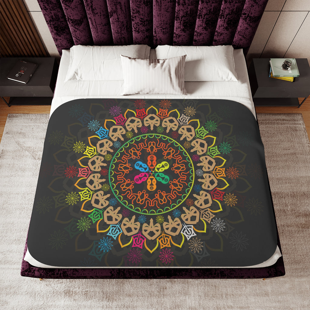 Boho Mandala Sherpa Blanket — Reversible Two‑Tone Cozy Throw