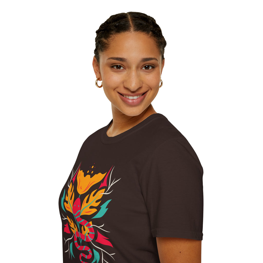 Sahaje Floral Snake Graphic T‑Shirt — Colorful Botanical Serpent Tee