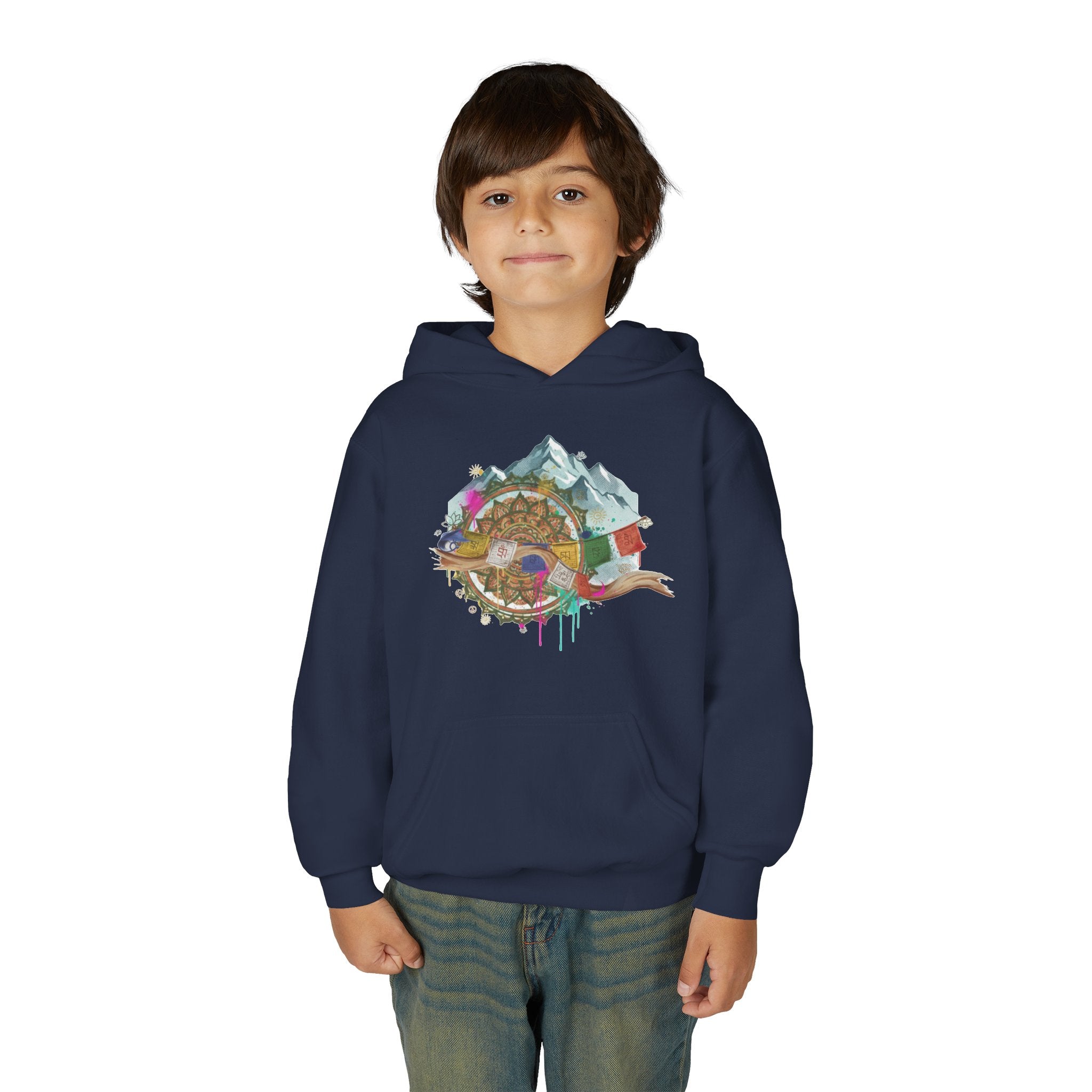 Youth Hoodie — Colorful Mountain Adventure Graphic