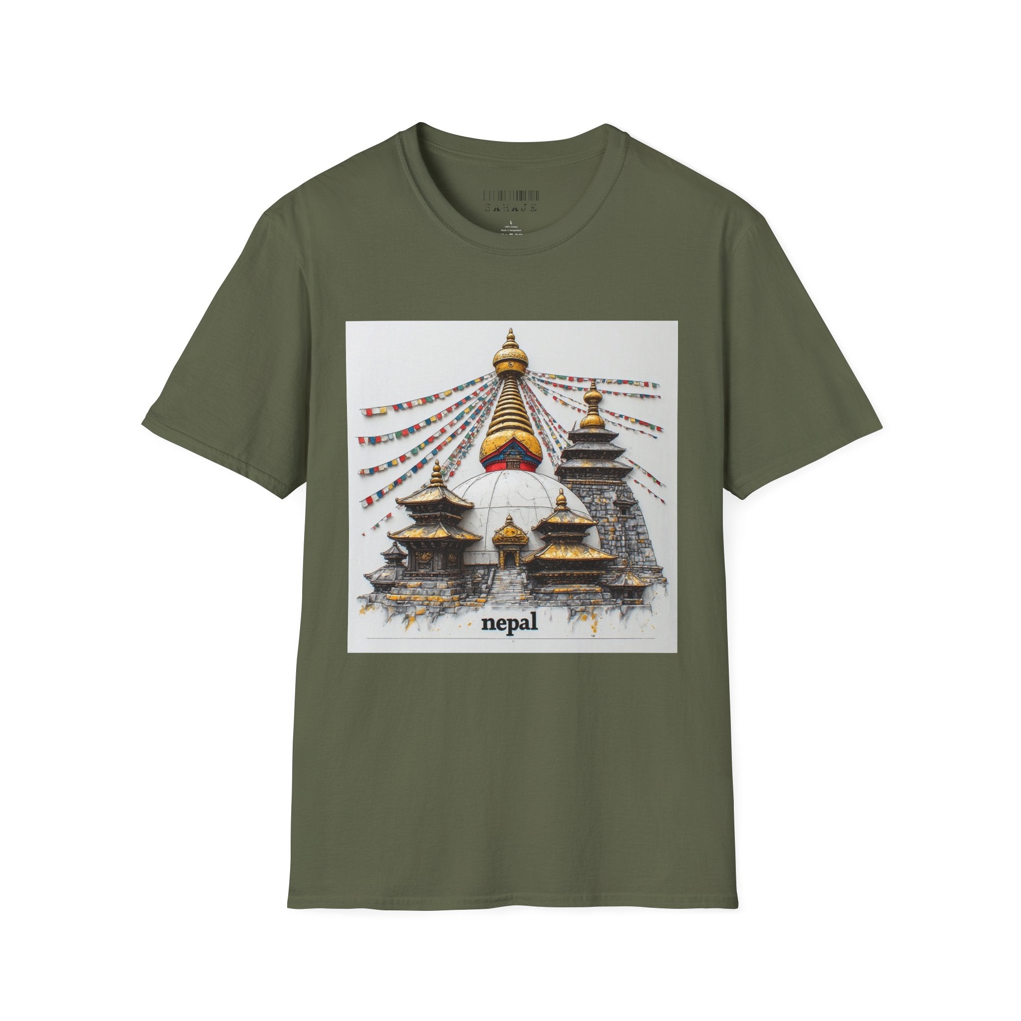 Nepal Temple Graphic T-Shirt — Boudhanath Stupa Prayer Flags Travel Tee