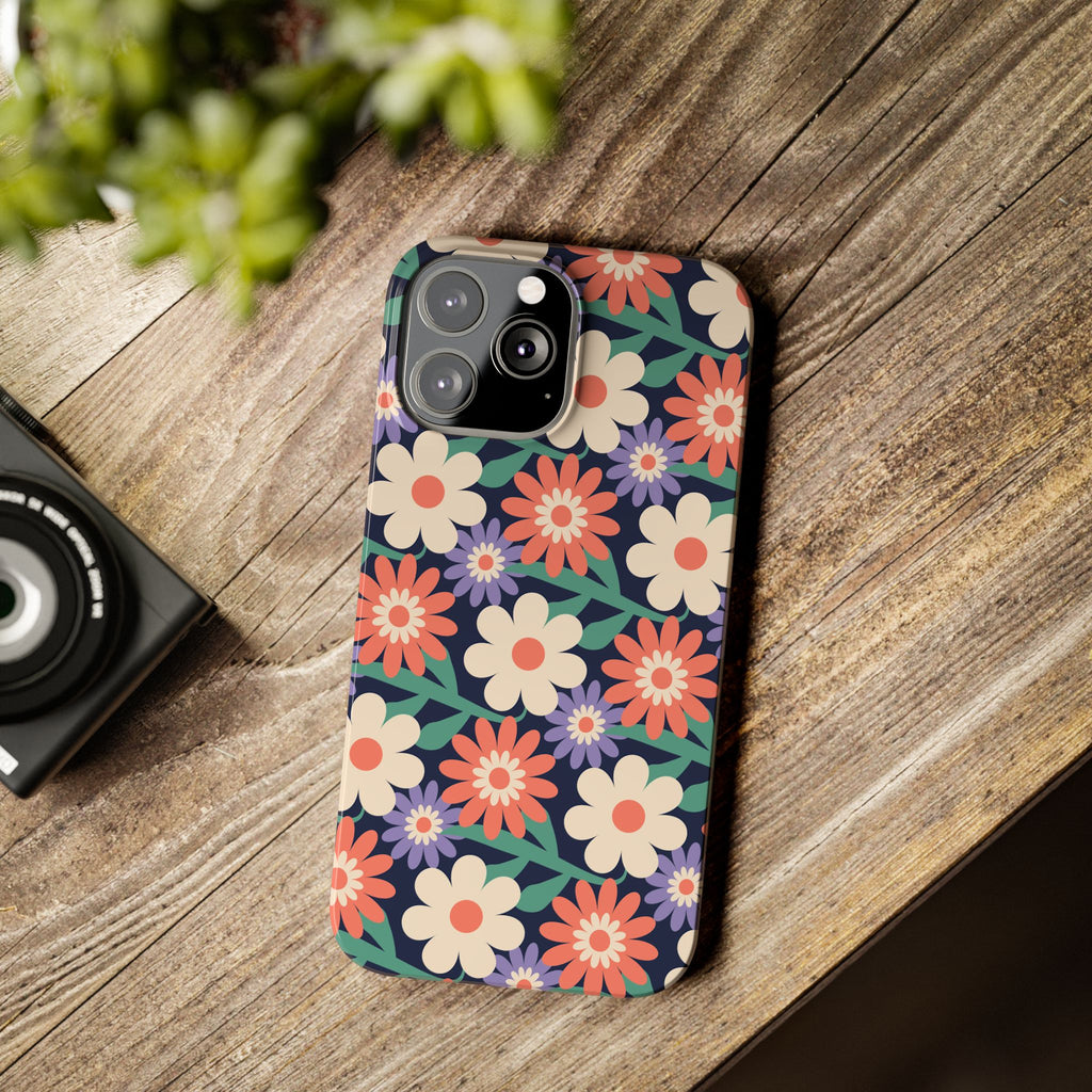 Floral Retro Slim Phone Case – Navy Ditsy Flowers