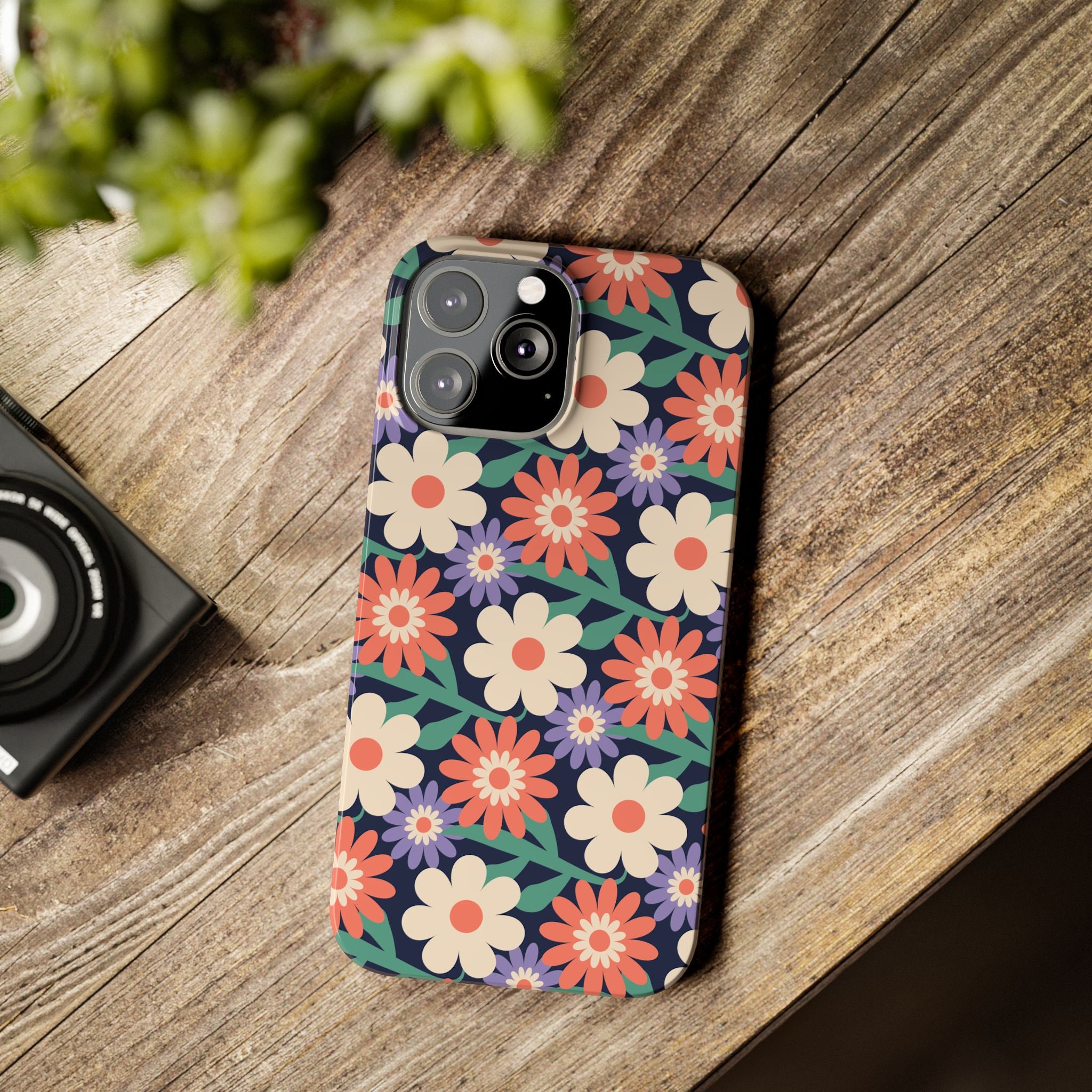 Floral Retro Slim Phone Case – Navy Ditsy Flowers