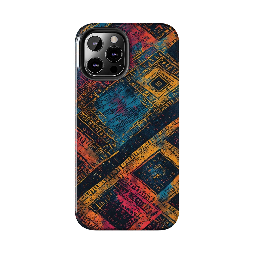 Tough Phone Case – Abstract Rustic Geometric Design (Blue, Orange, Magenta)