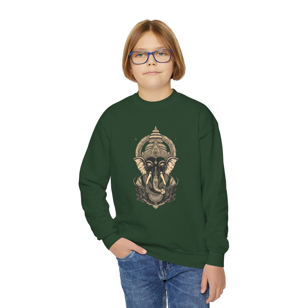 Ganesha Elephant Graphic Crewneck Sweatshirt — Youth Spiritual/Boho Kids Pullover