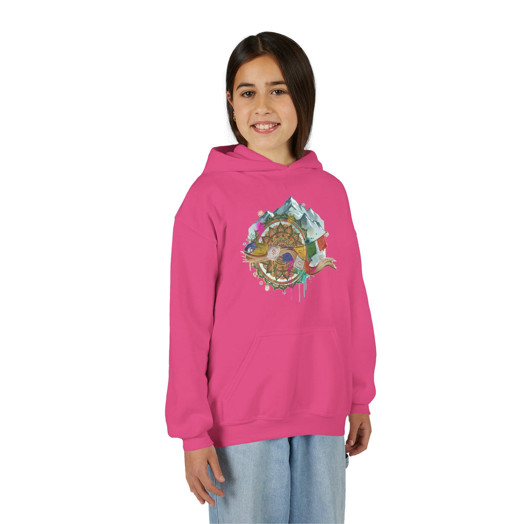 Youth Hoodie — Colorful Mountain Adventure Graphic