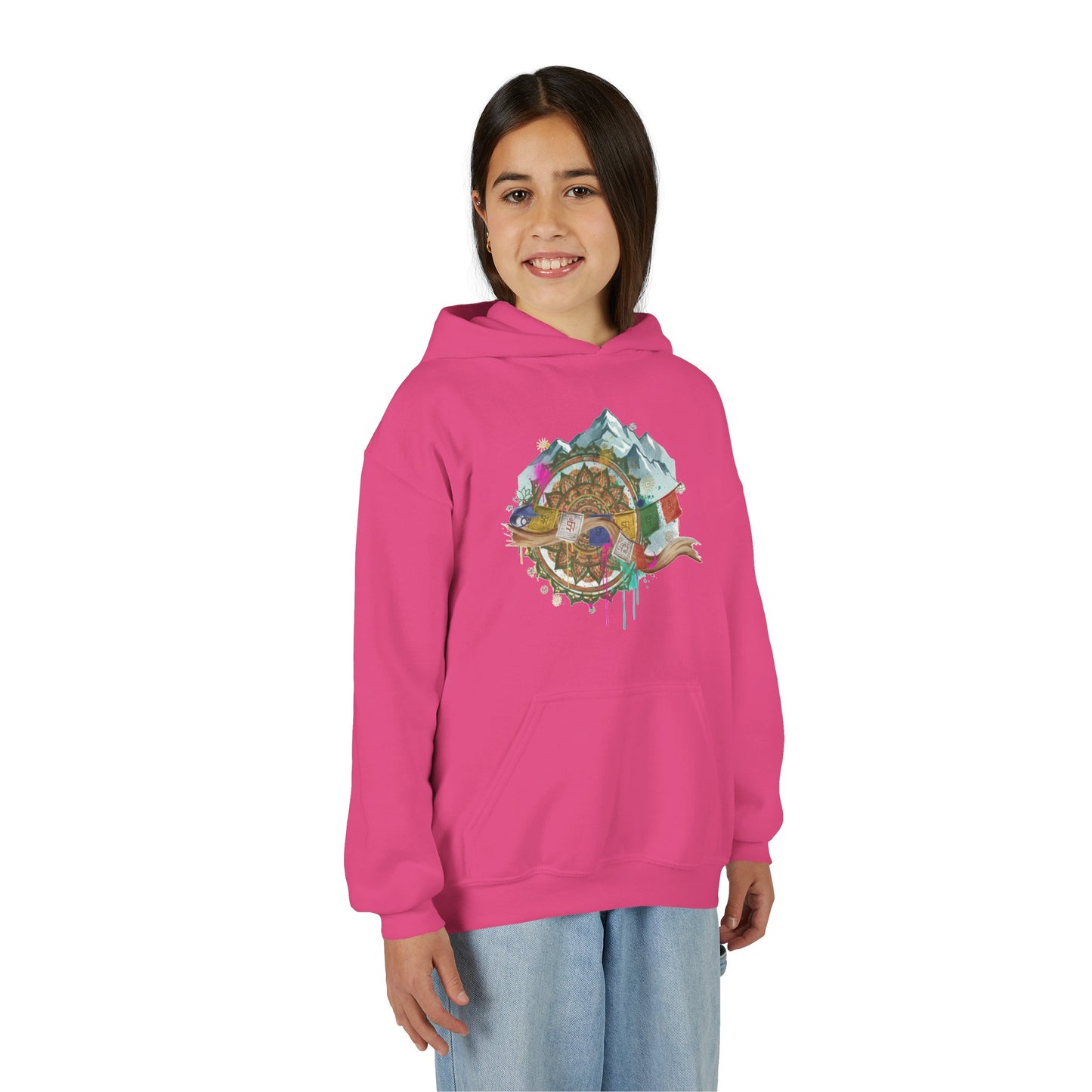 Youth Hoodie — Colorful Mountain Adventure Graphic