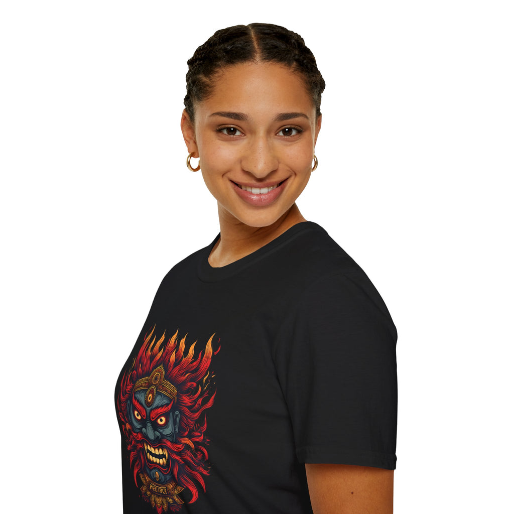 Flaming Demon Mask T-Shirt — Fierce Tattoo-Style Graphic Tee