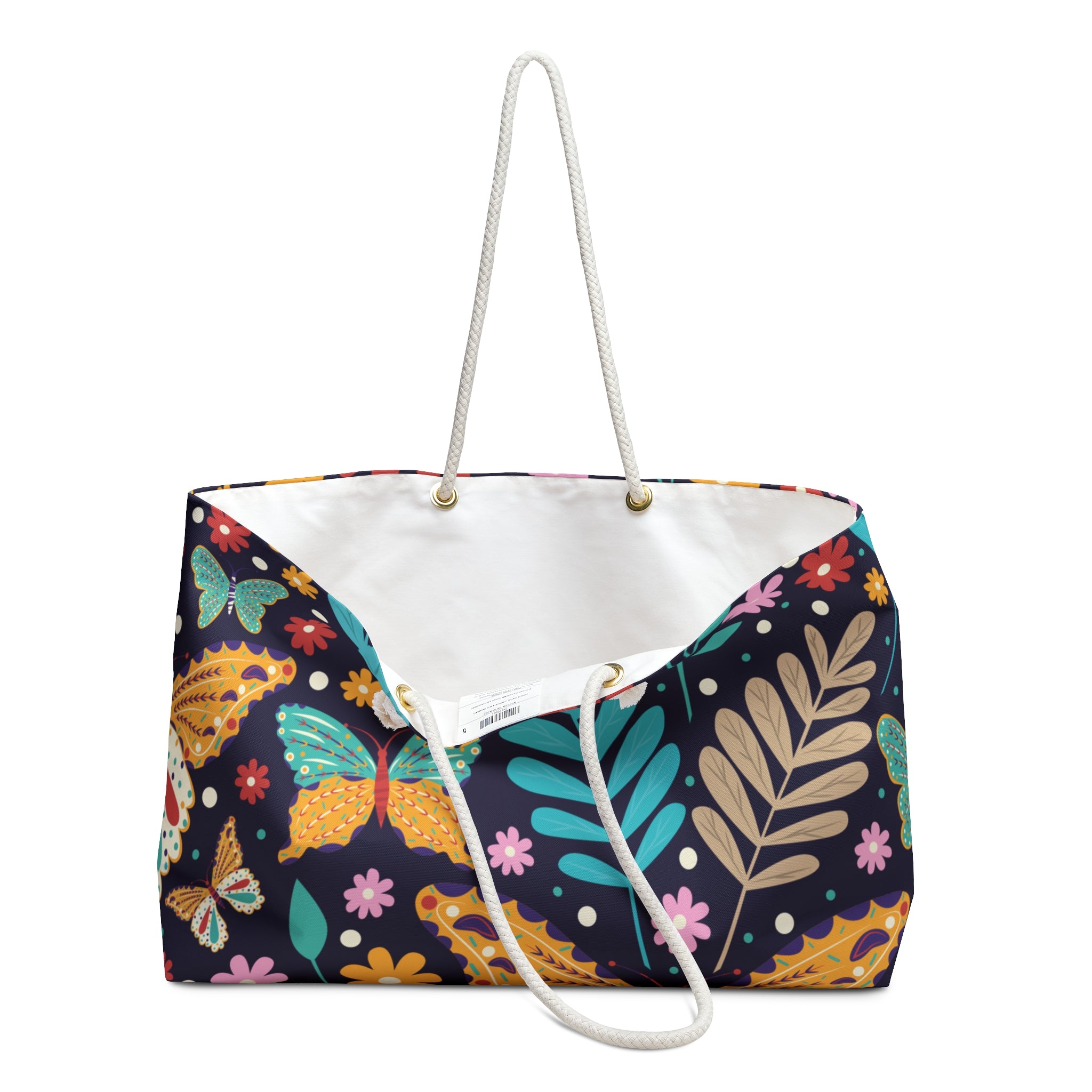 Colorful Floral Weekender Bag, Travel Tote, Oversized Beach Bag, Butterfly Design, Perfect for Vacations and Getaways