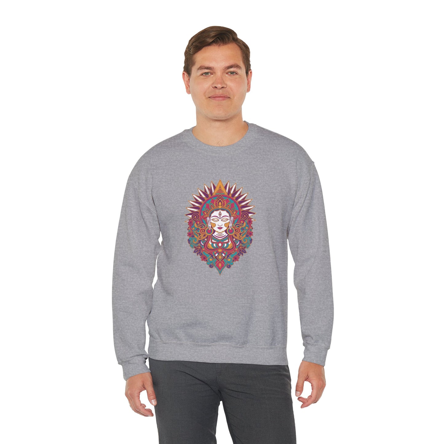 Crewneck Sweatshirt — Colorful Mandala Goddess Graphic