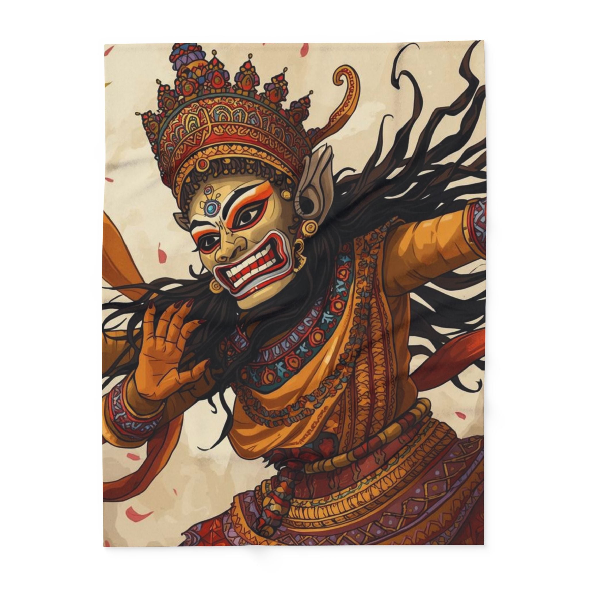 Balinese Barong Art Fleece Blanket — Mythical Masked Dance Throw