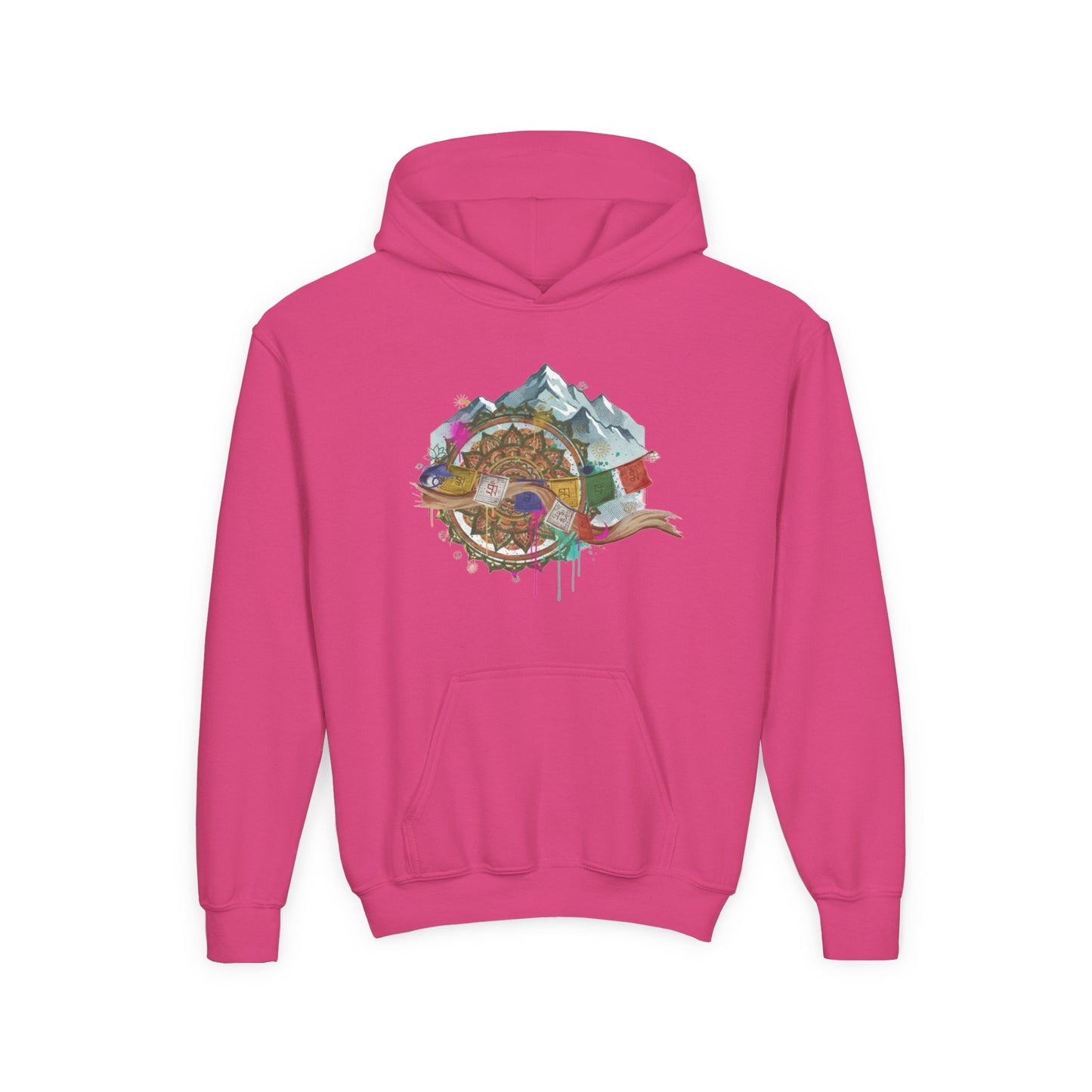 Youth Hoodie — Colorful Mountain Adventure Graphic