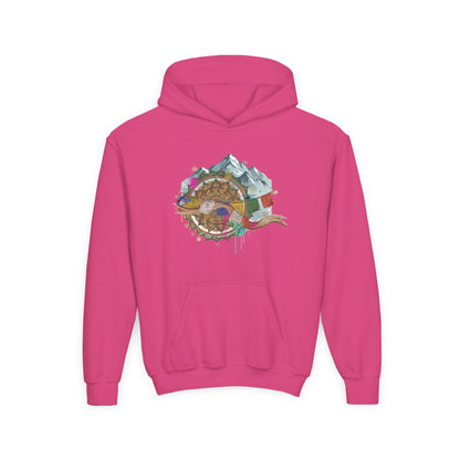 Youth Hoodie — Colorful Mountain Adventure Graphic