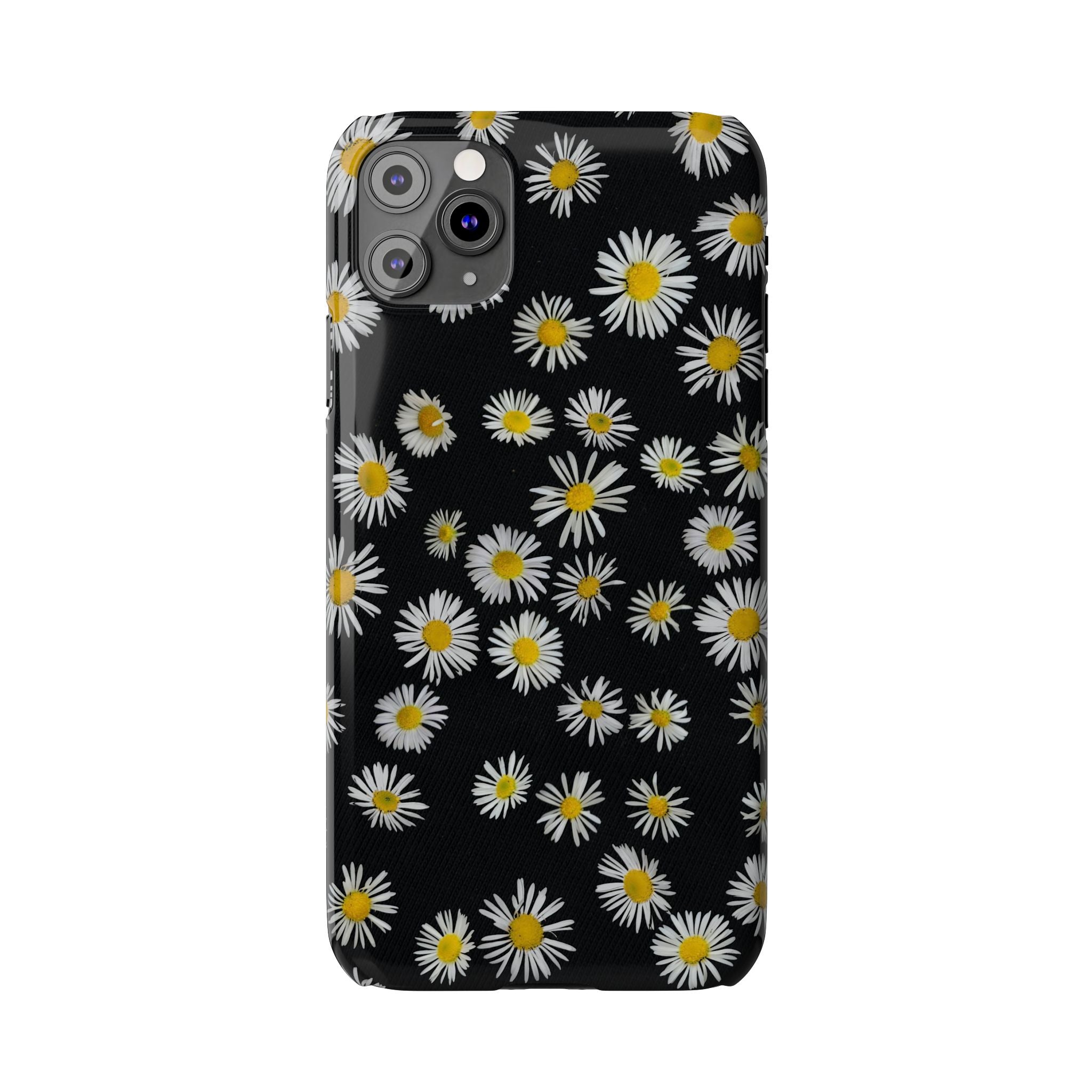 Daisy Pattern Slim Phone Case — Black Background Floral iPhone Case