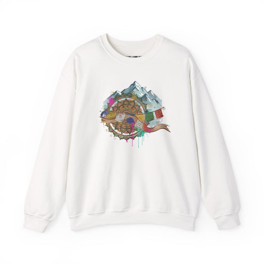 Adventure Mountain Crewneck Sweatshirt — Colorful Hiking Compass & Peaks Design