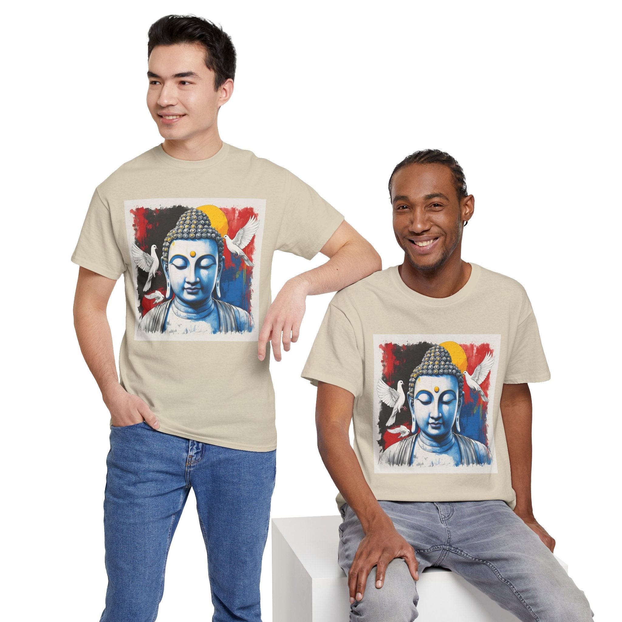 Buddha Peace Tee — Colorful Buddha & Doves Graphic T-Shirt