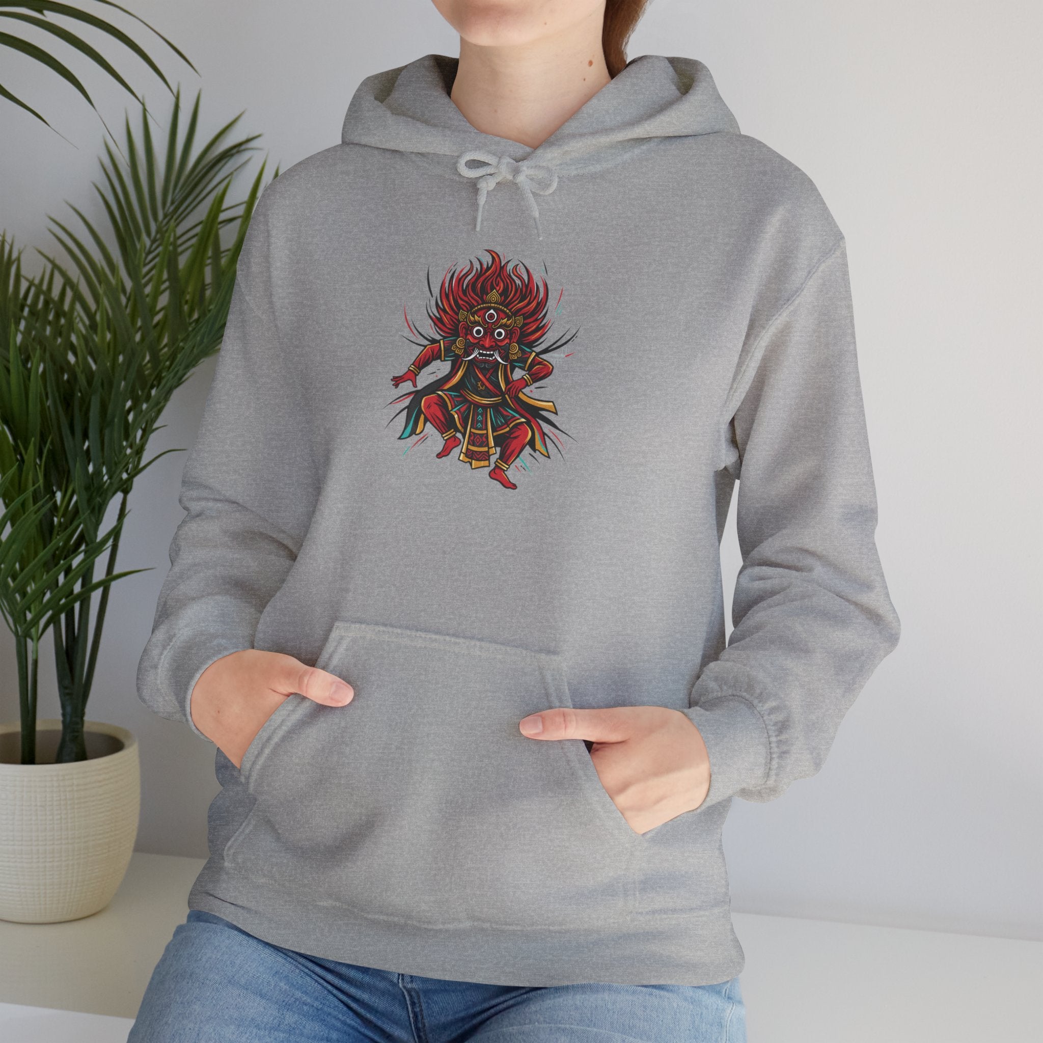 Demonic Oni Mask Hoodie — Japanese Demon Illustration Sweatshirt