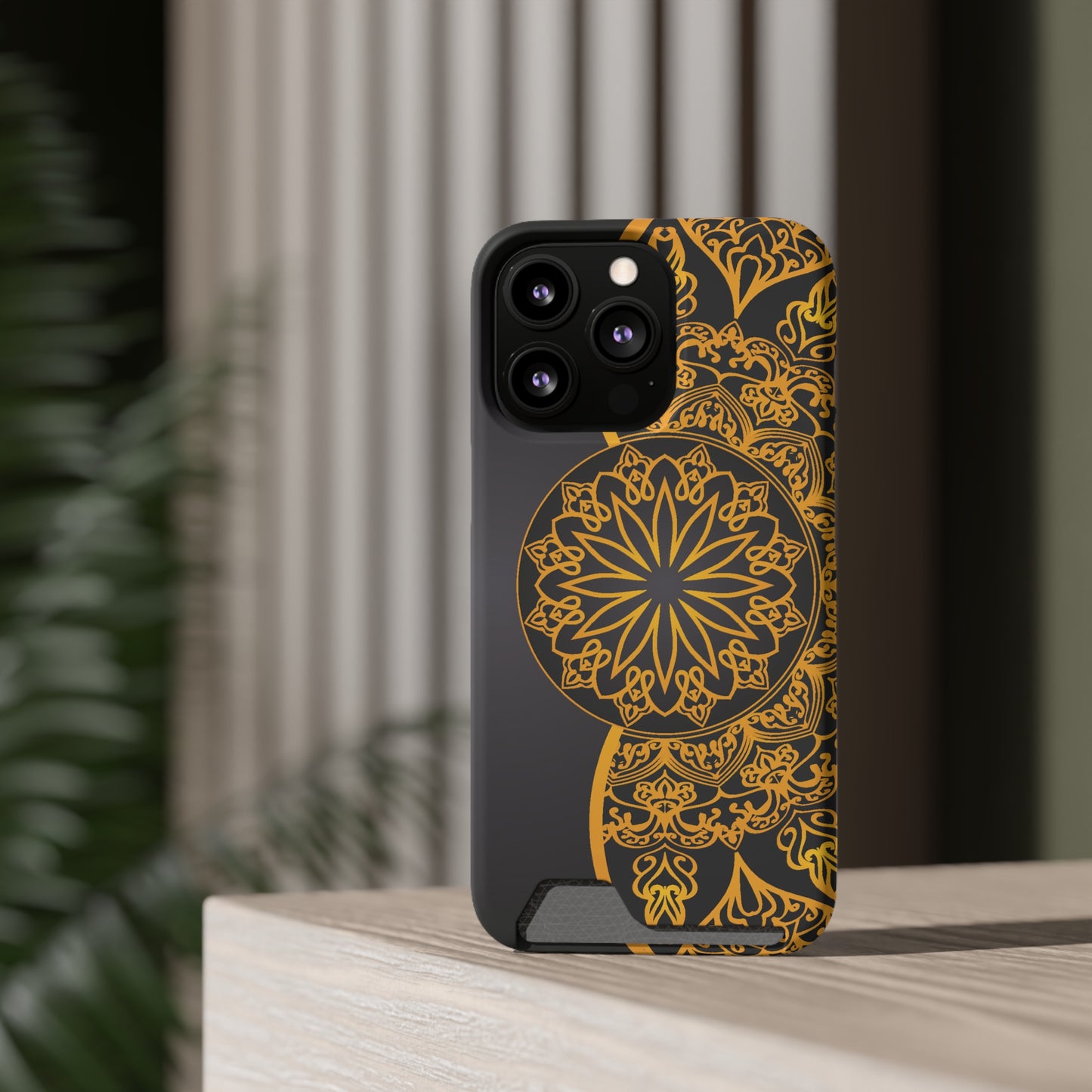 Elegant Mandala Phone Case With Card Holder, Boho Chic Gift, Smartphone Protector, Functional Accessory, Stylish Tech Decor