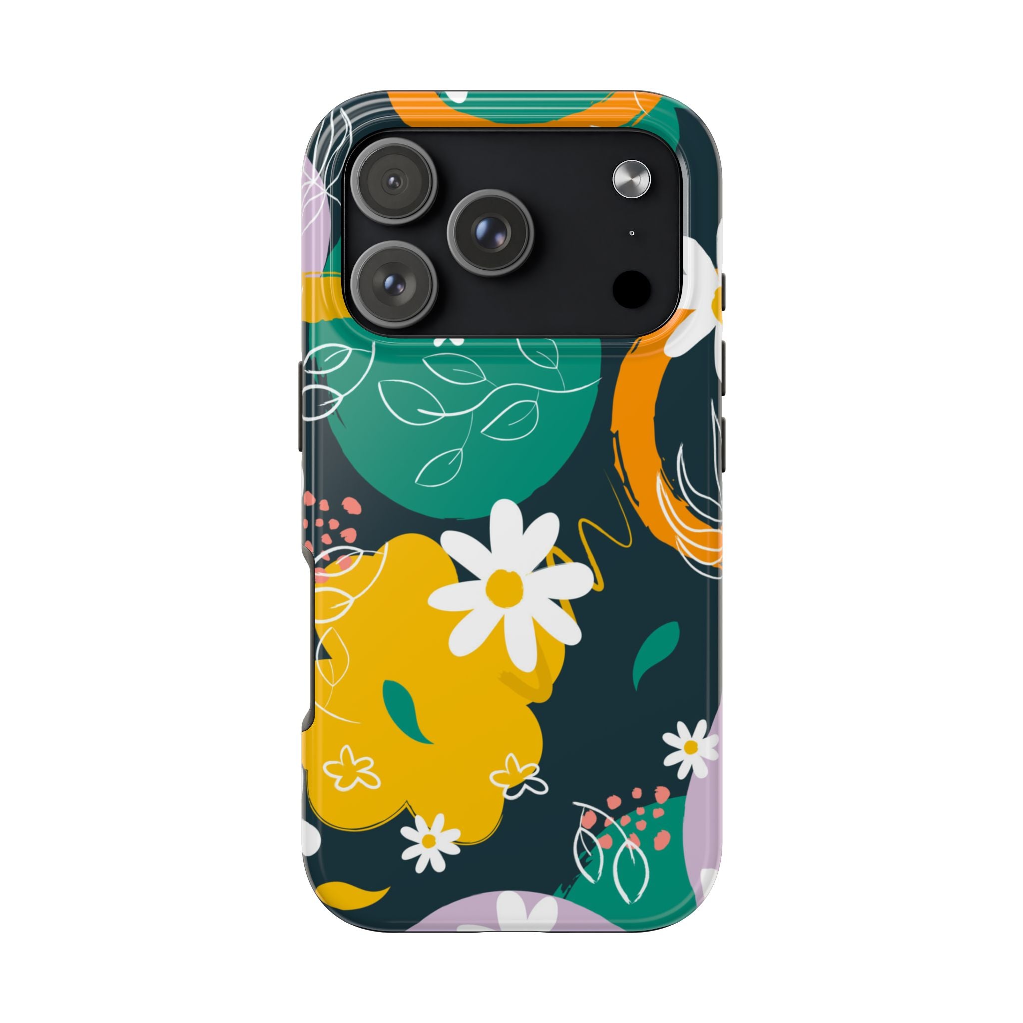 Floral Abstract Tough Phone Case — Colorful Daisies & Brushstroke Design
