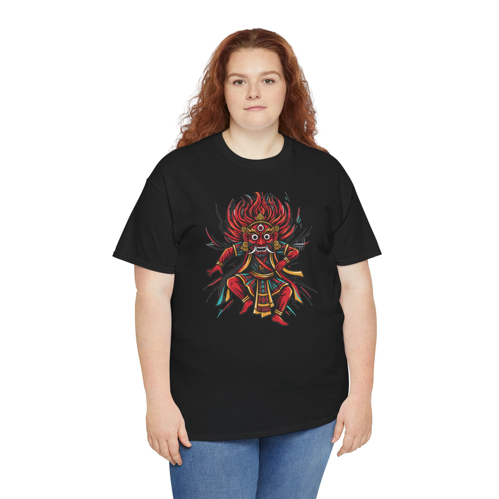 T-Shirt — Fierce Red Oni Demon Graphic Tee (Mythic Japanese Mask Design)
