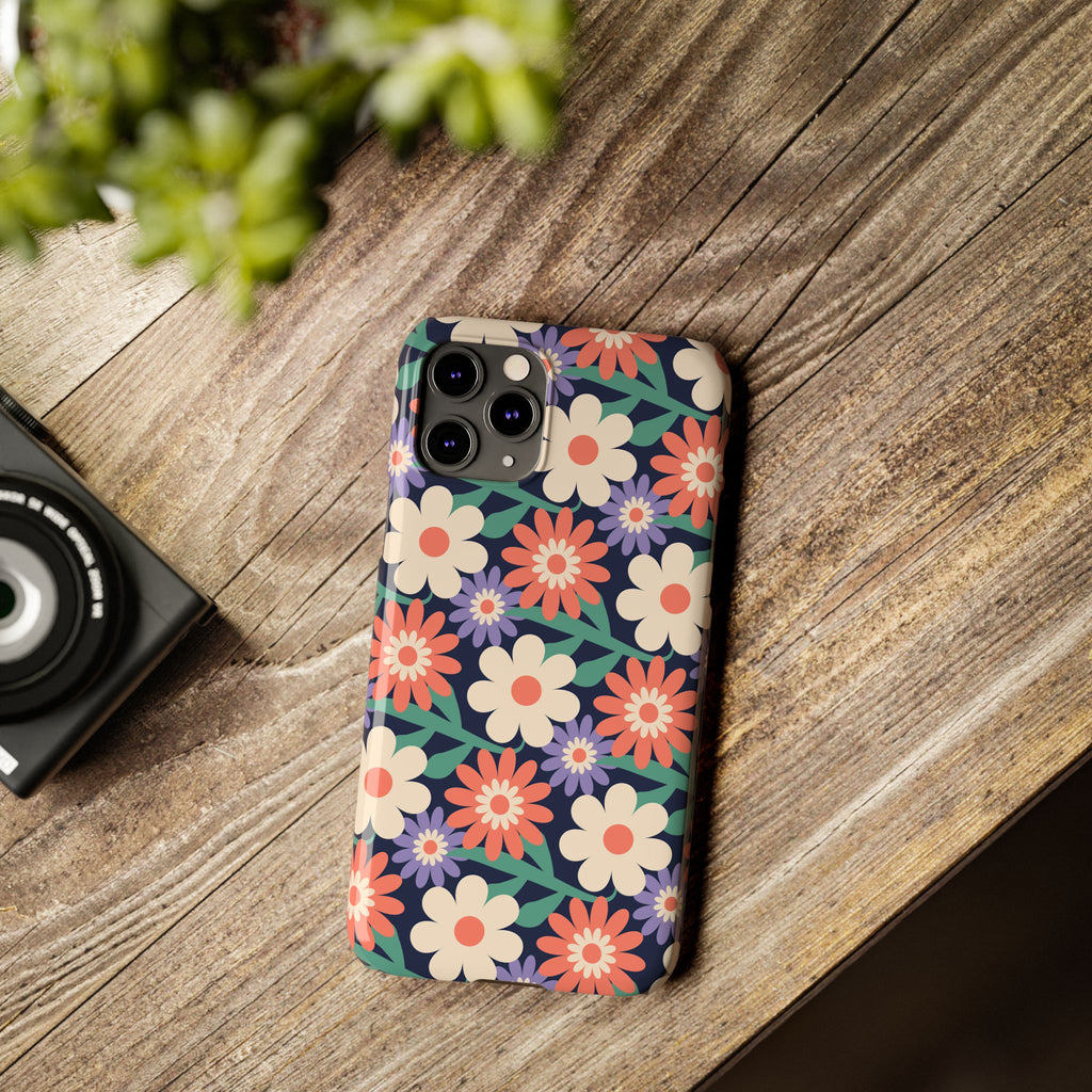 Floral Retro Slim Phone Case – Navy Ditsy Flowers