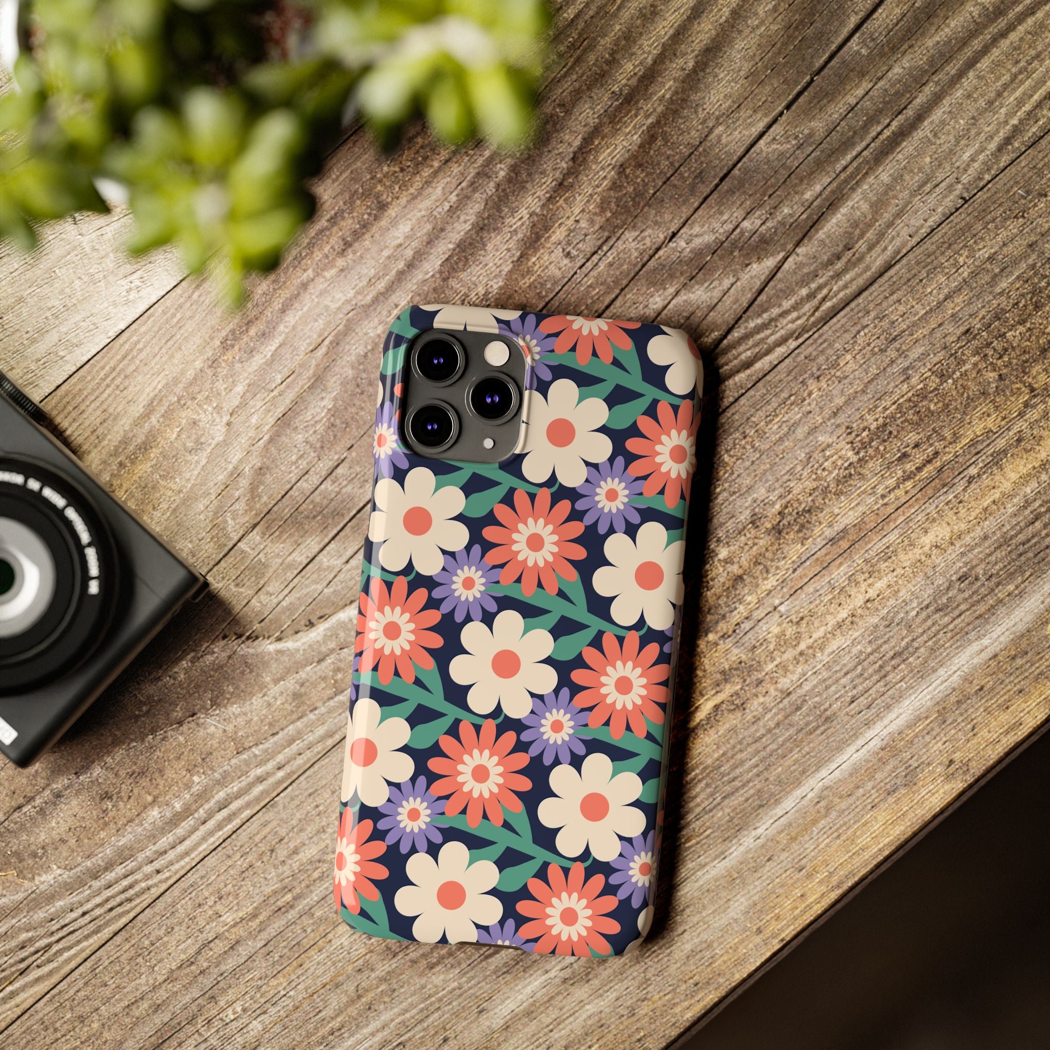 Floral Retro Slim Phone Case – Navy Ditsy Flowers