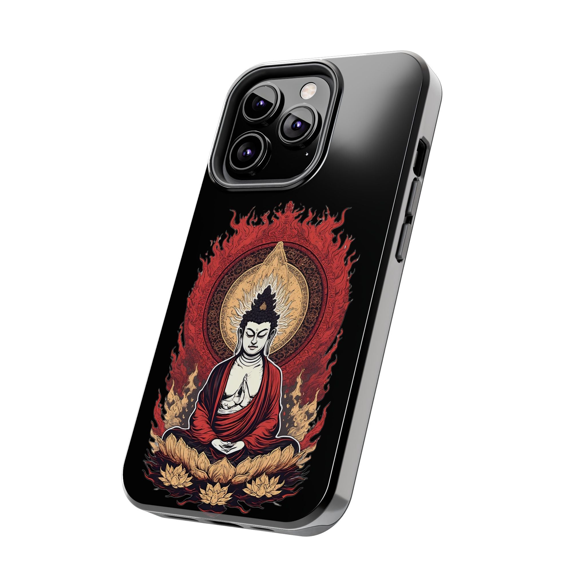 Buddha Meditation Tough Phone Case — Flame Halo Lotus Spiritual Protective Cover