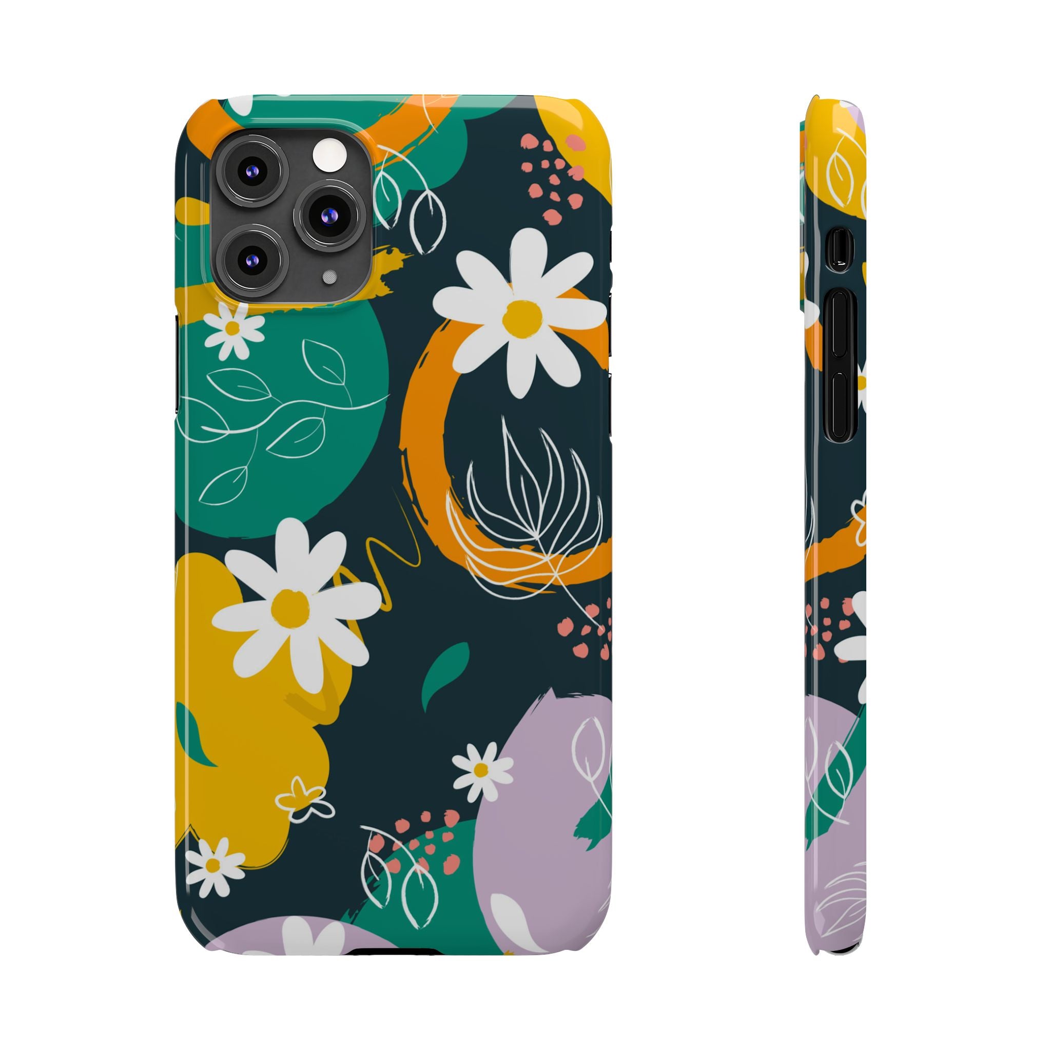 Floral Circle Slim Phone Case — Colorful Abstract Daisies Phone Cover