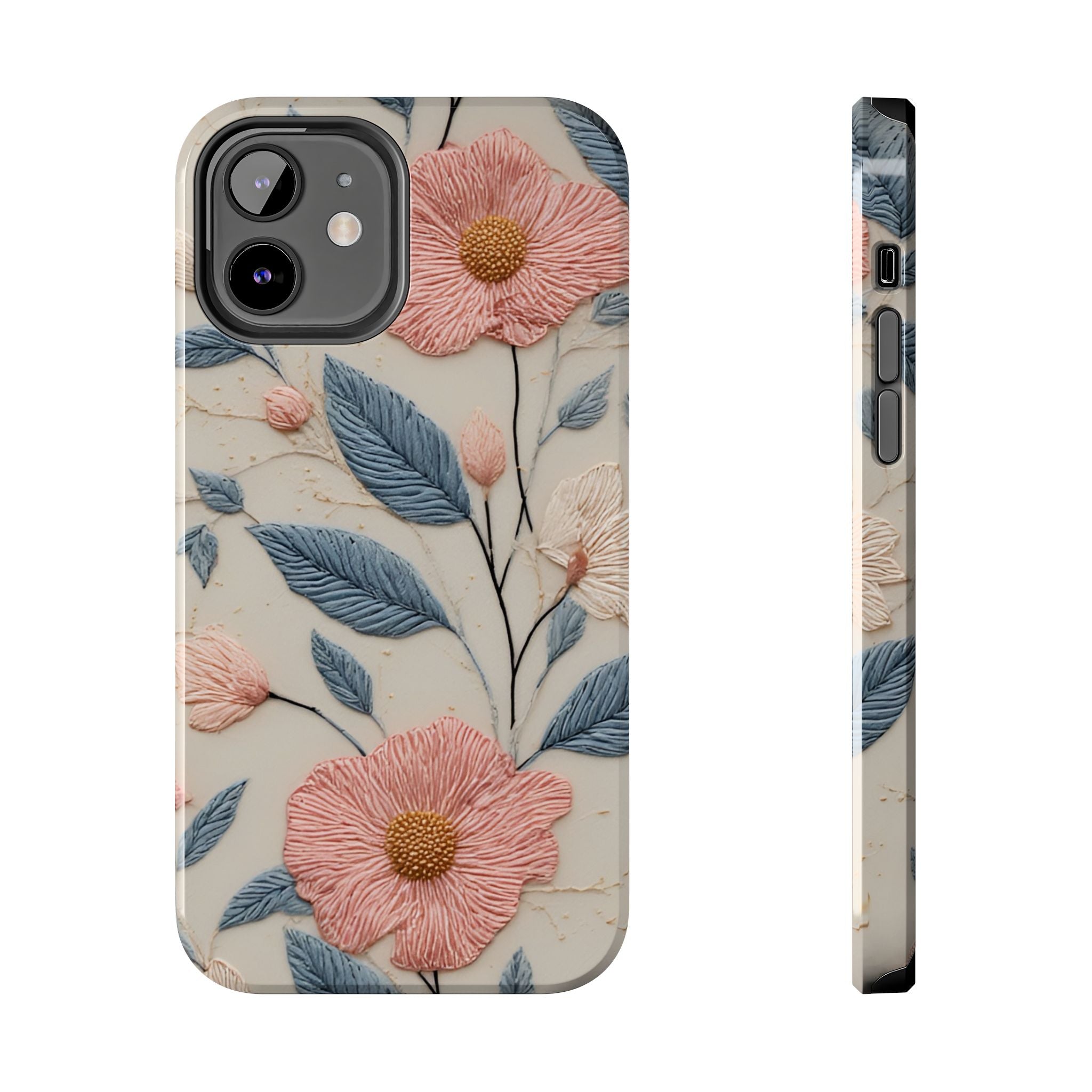 Floral Embroidered Tough Phone Case — Pink Blossom Protective Phone Cover
