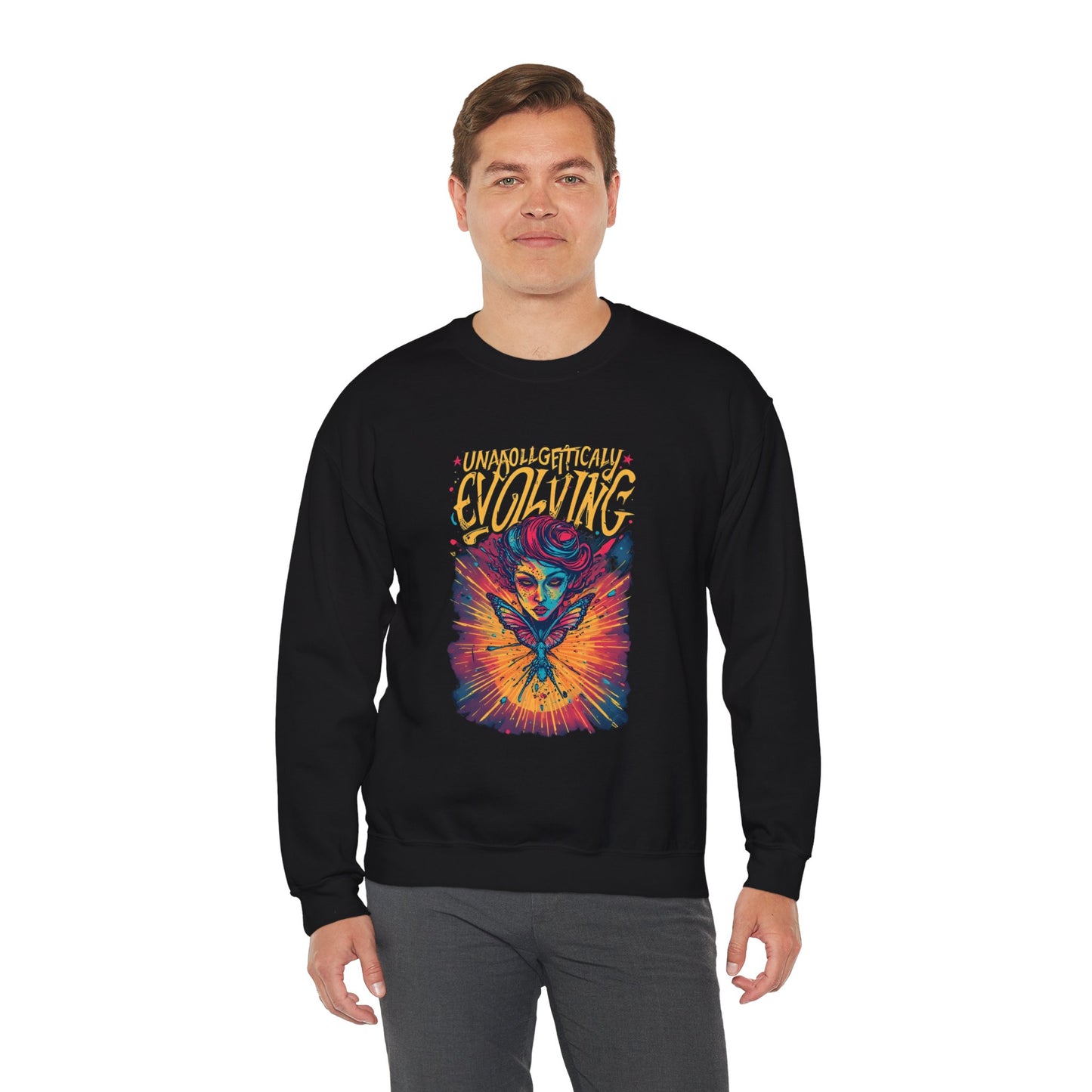 Evolving Butterfly Crewneck Sweatshirt — "Unafraid, Authentically Evolving" Inspirational Pullover