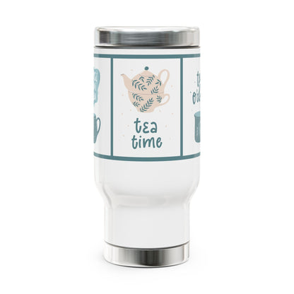 Charming Tea Time Travel Mug, Positive Tea Insulated Cup for Tea Lovers, Perfect for Gifts, Camping, Office Use, Daily Hydration