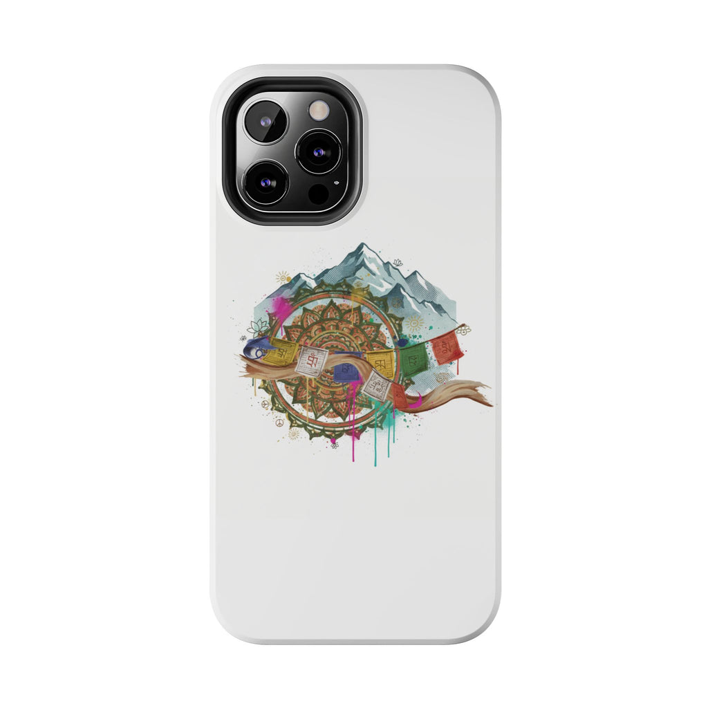 Mountain Compass Tough Phone Case with Prayer Flags & Fish Design