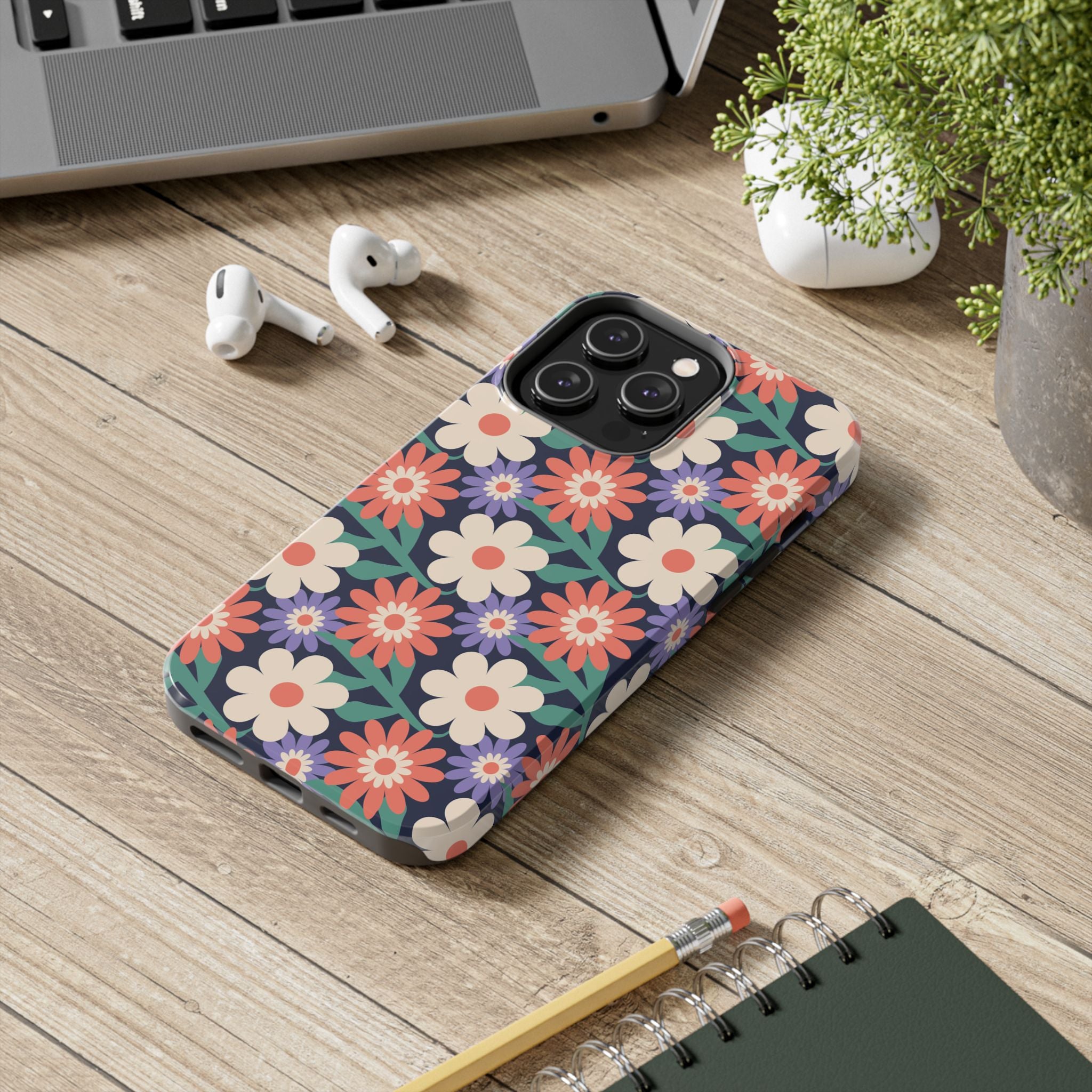 Floral Tough Phone Case — Retro Daisies Protective Phone Cover