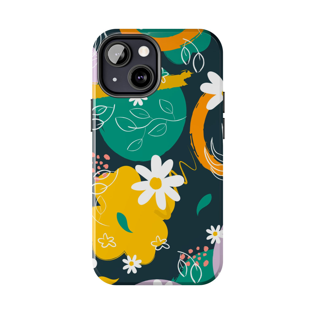 Floral Abstract Tough Phone Case — Colorful Daisies & Brushstroke Design