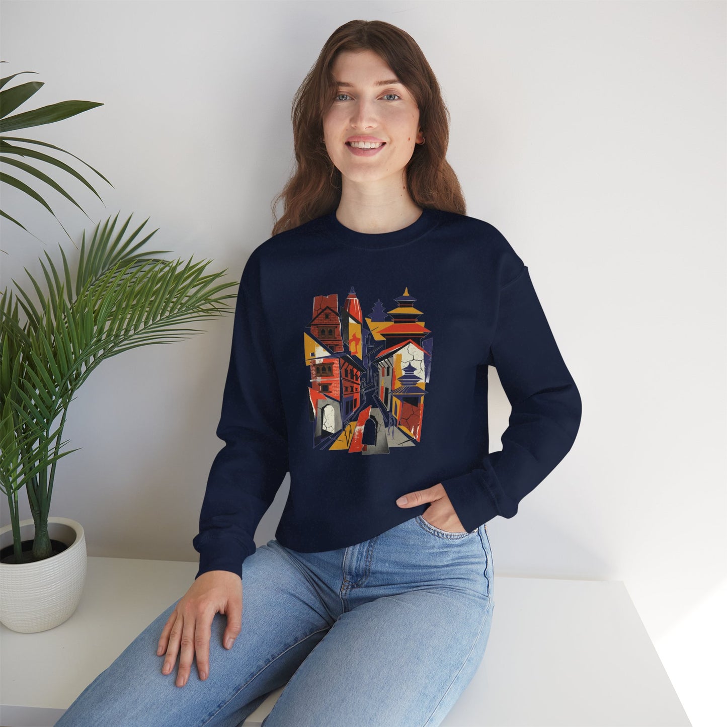 Crewneck Sweatshirt — Abstract Cityscape Graphic (Colorful Architectural Illustration)