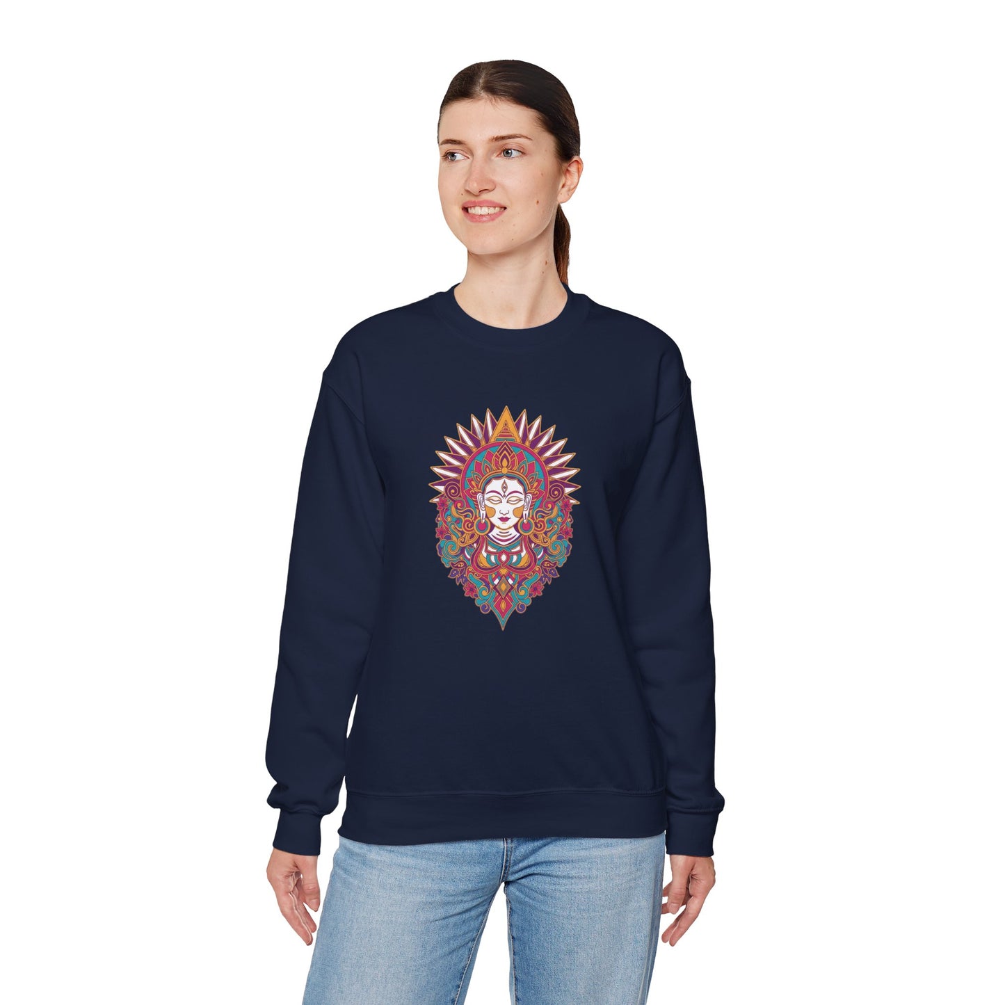 Crewneck Sweatshirt — Colorful Mandala Goddess Graphic