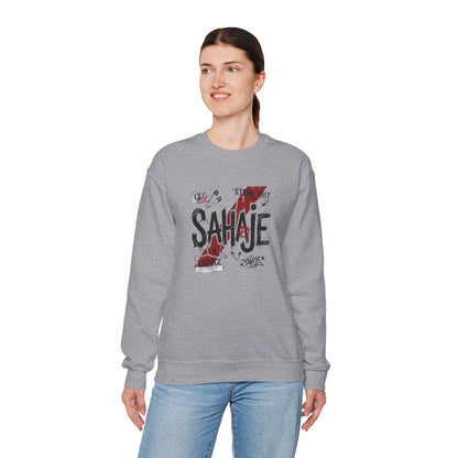 Crewneck Sweatshirt — 'Sahaje' Distressed Script Graphic